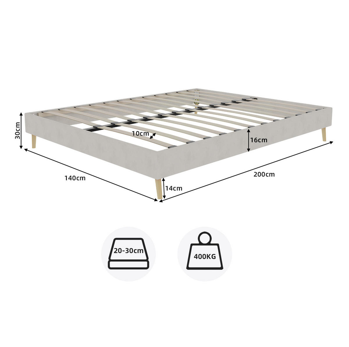 POLSTERBETT 140/200 cm beige aus Stoff und Metall mit verstellbarer Rückenlehne - Beige, Textil (140/200cm) - OKWISH
