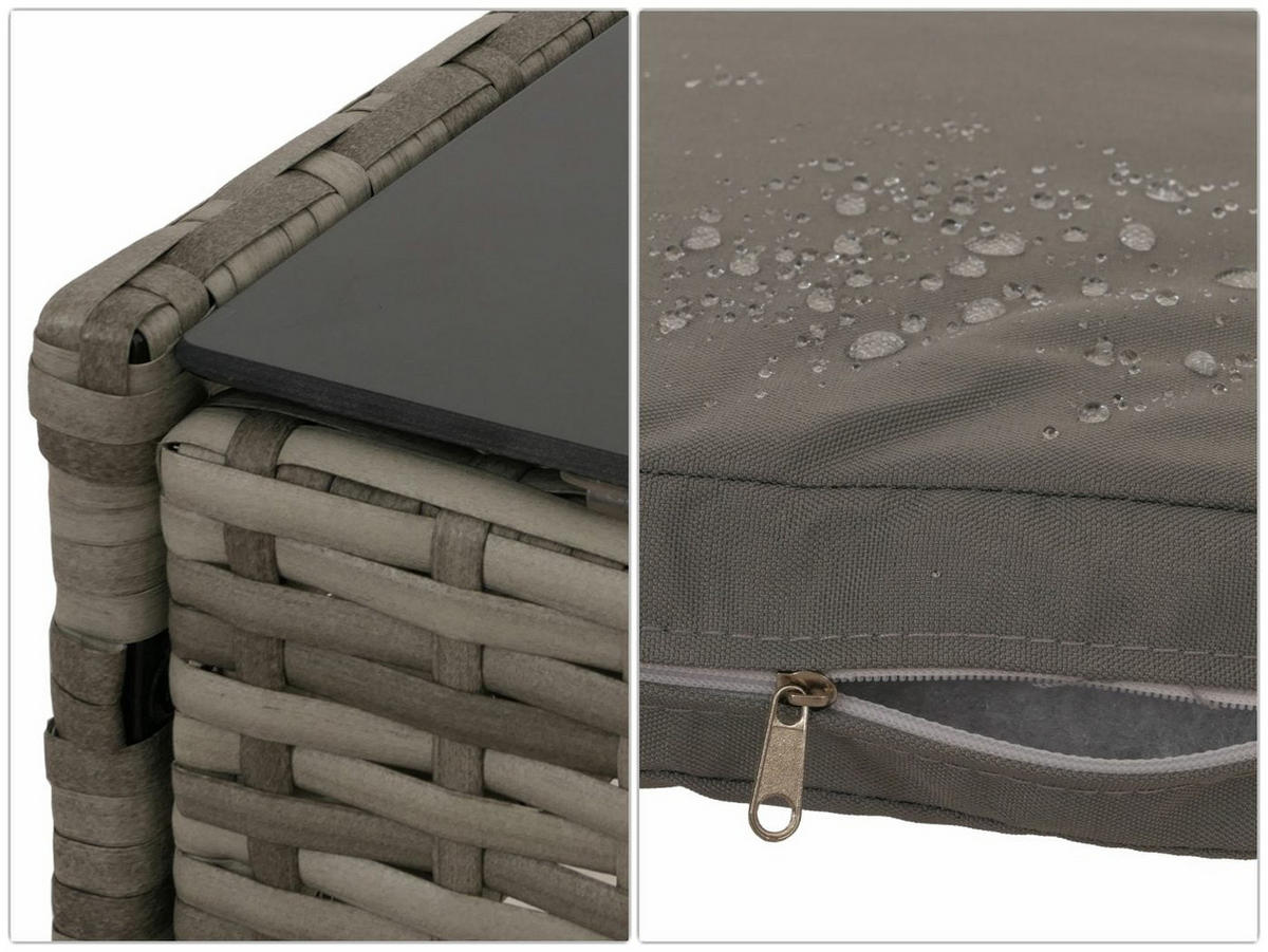 GARTEN-GARNITUR Poly-Rattan Grau - Grau, Metall - PROREGAL