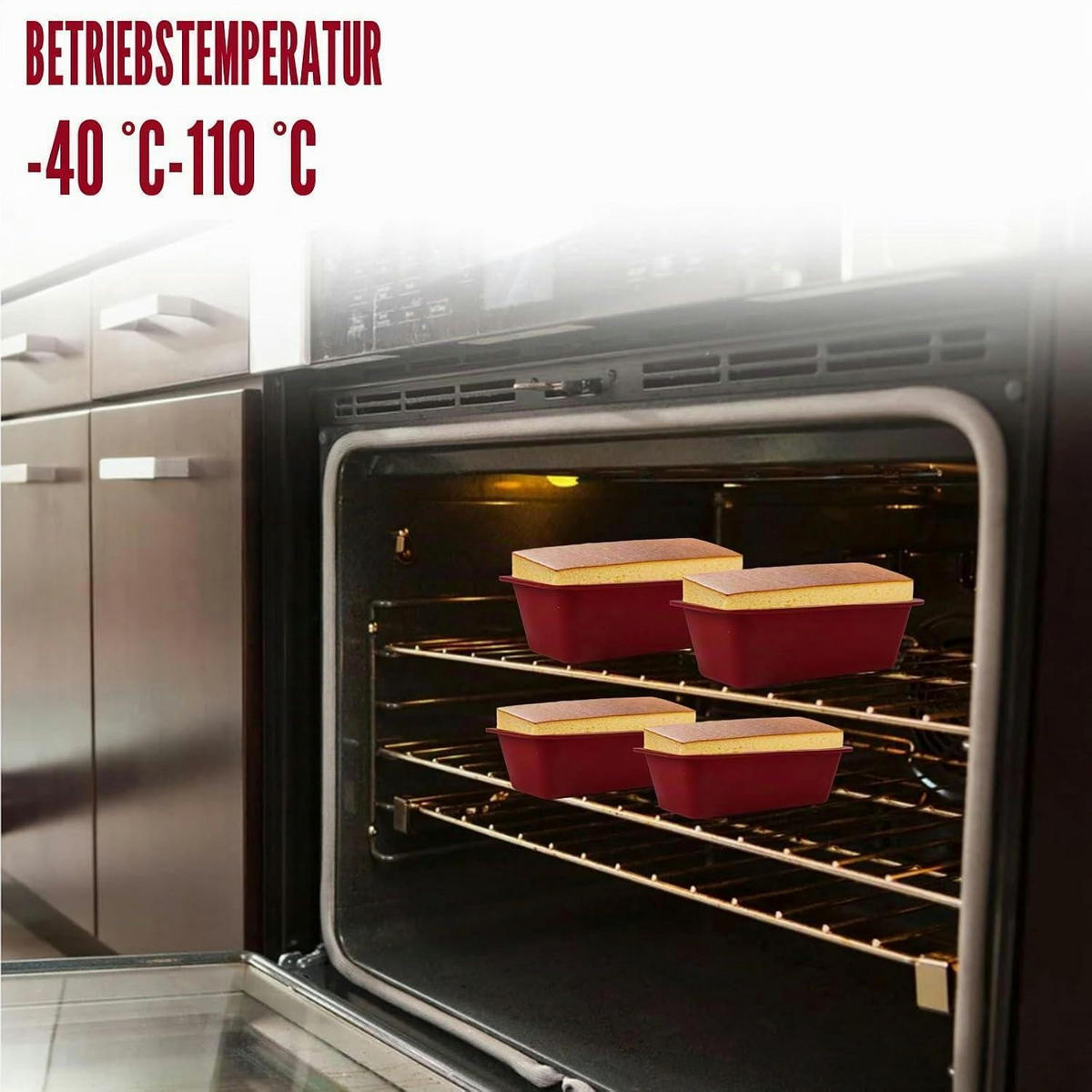 BROTBACKFORM 4-teiliges Set Silikon 15.5 x 8.5 x 4.5 cm - Bordeaux, Kunststoff (8.5/4.5/15.5cm)
