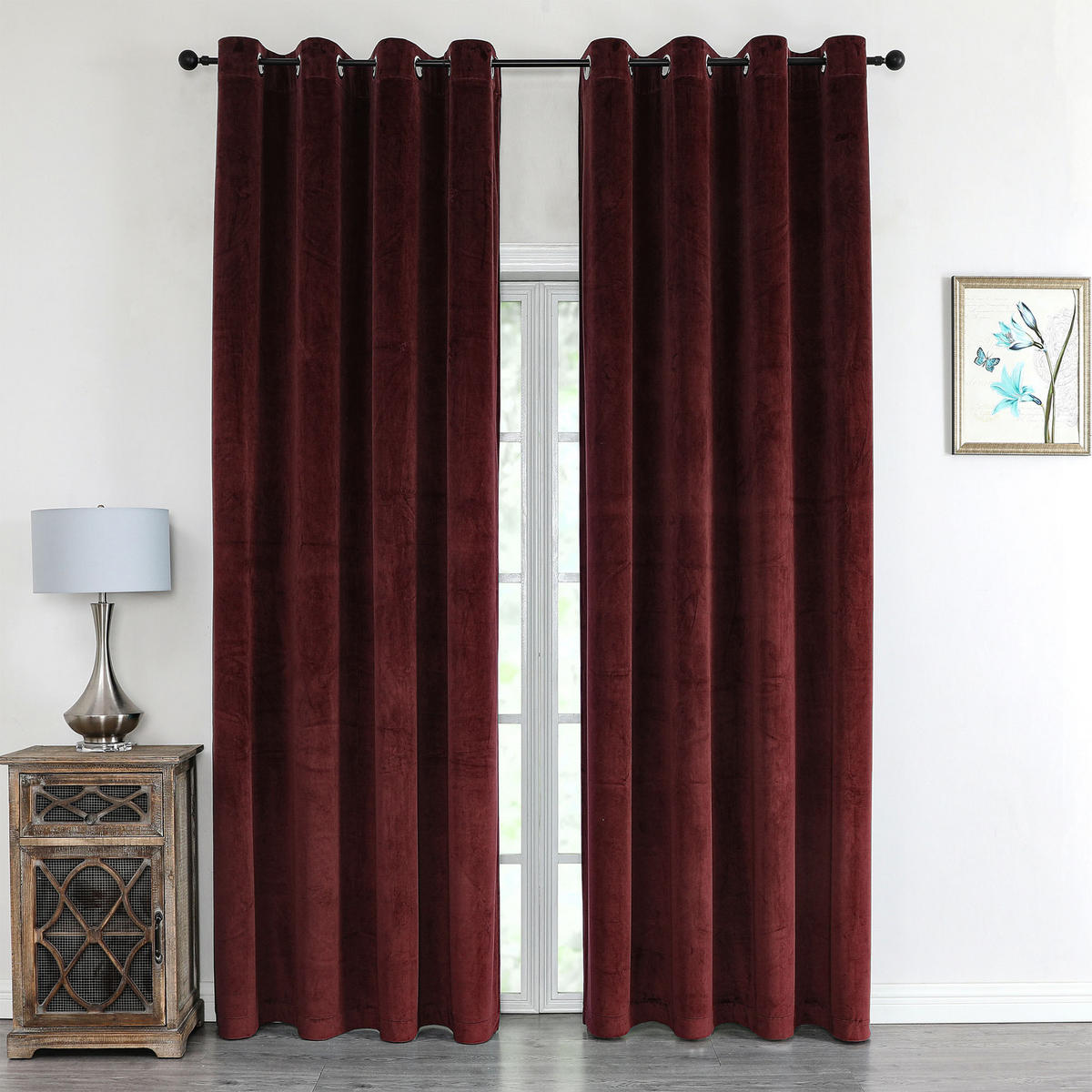 VORHANG Ösen Samt 140/245 cm Bordeaux - Bordeaux, Textil (140/245/245cm) - TiborTex