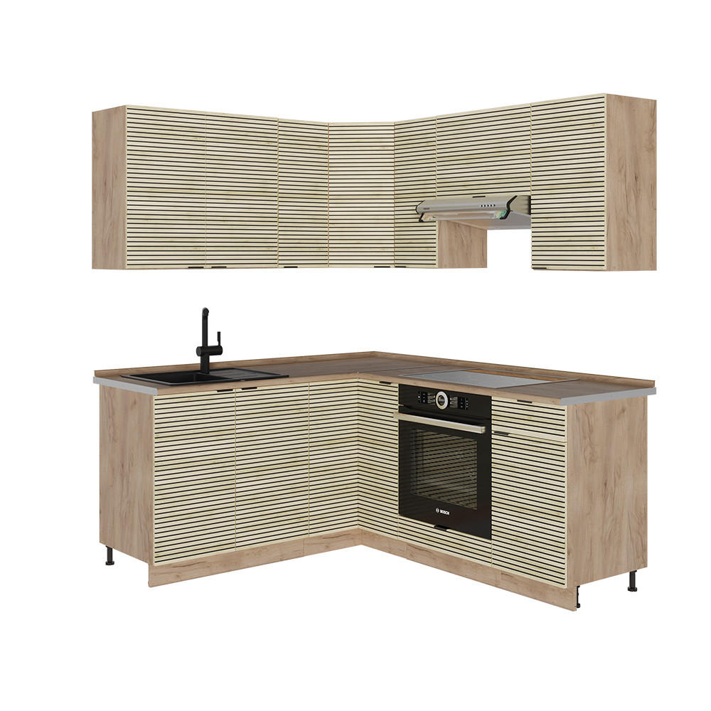ECKKÜCHE Fame-Line Eiche Paneel/Goldkraft Eiche 160 x 190 cm , AP Eiche - Hellbraun/Eiche Wotan, Holzwerkstoff (190/81.6/60cm) - Vicco