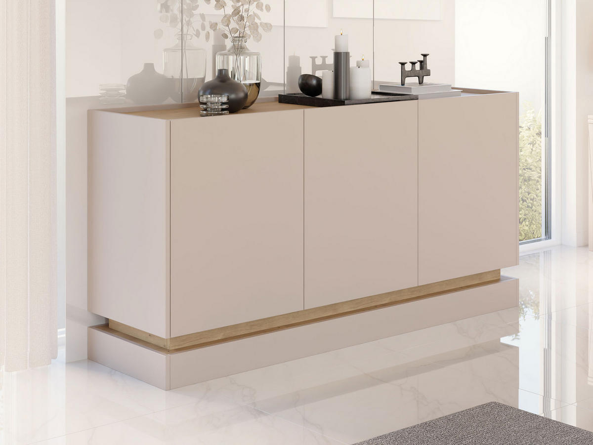 SIDEBOARD Zarpant K160 3D - Sandfarben/Eichefarben, Holzwerkstoff (160/75/37cm) - MIRJAN24