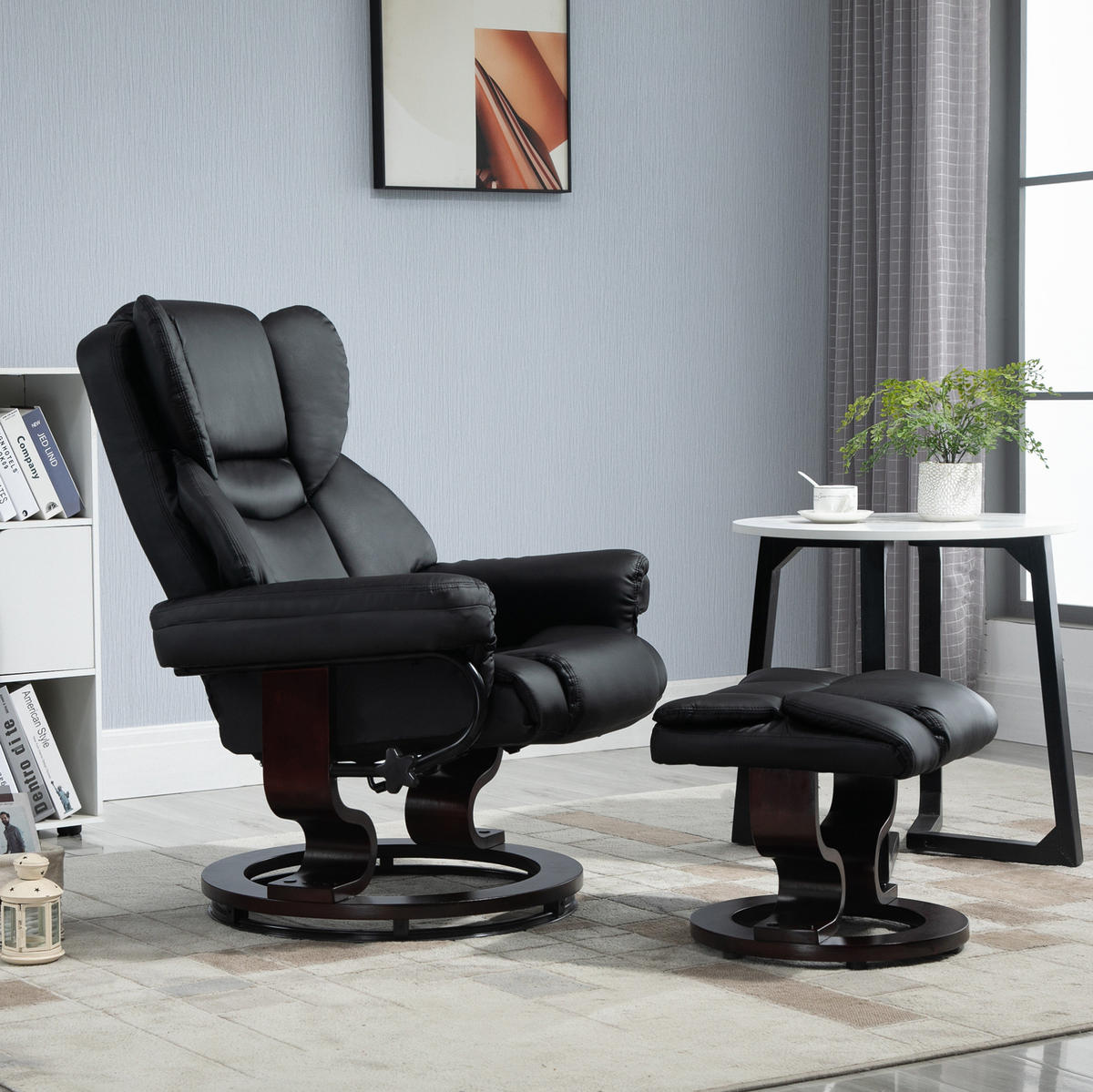 RELAXSESSEL mit Hocker 80/79/100 cm in Schwarz, drehbar mit Liegefunktion - Schwarz, Metall (79/100/80cm) - Flora Grace