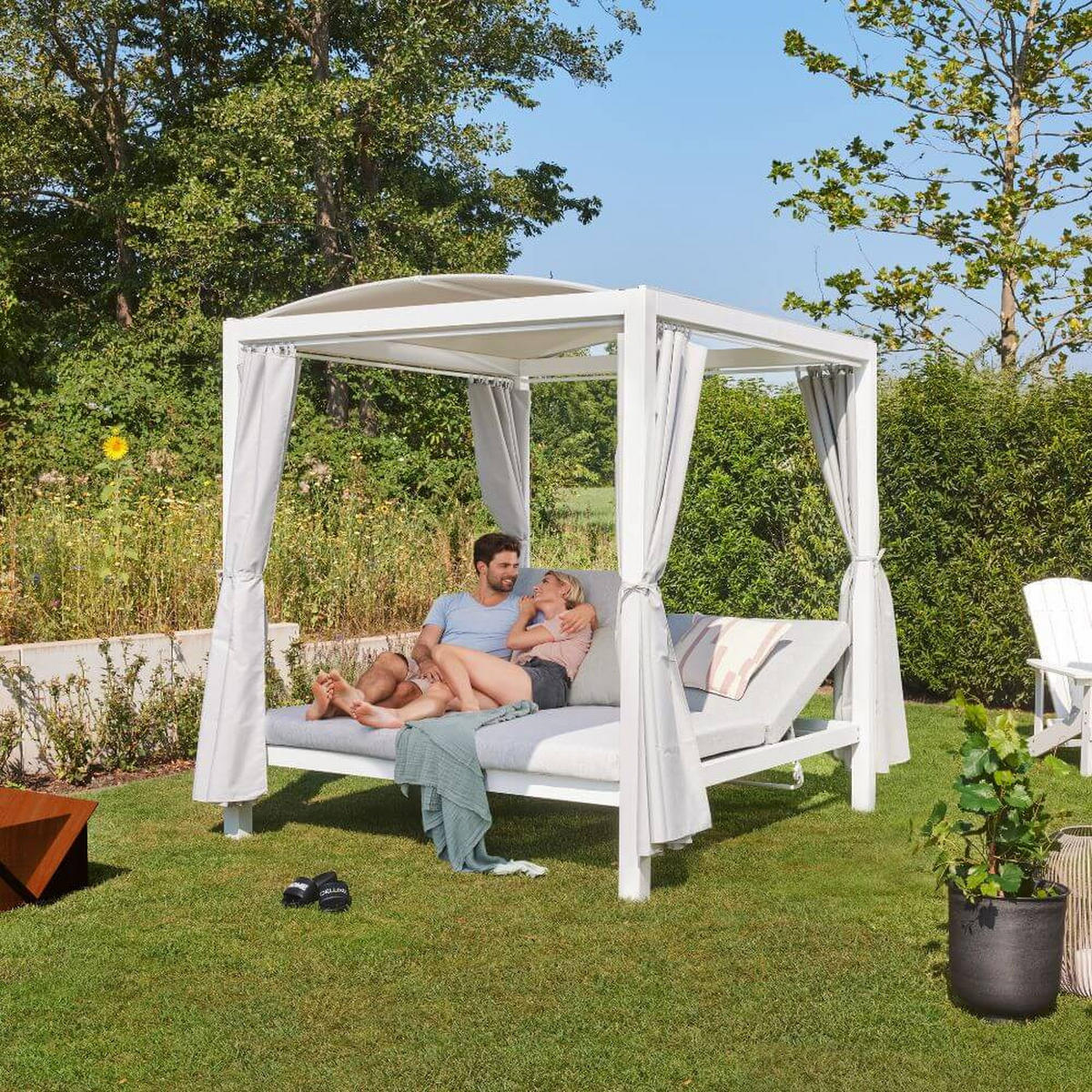 SONNENLIEGE LYON - Weiß/Grau, Kunststoff/Textil (188/207/208cm) - Home Deluxe