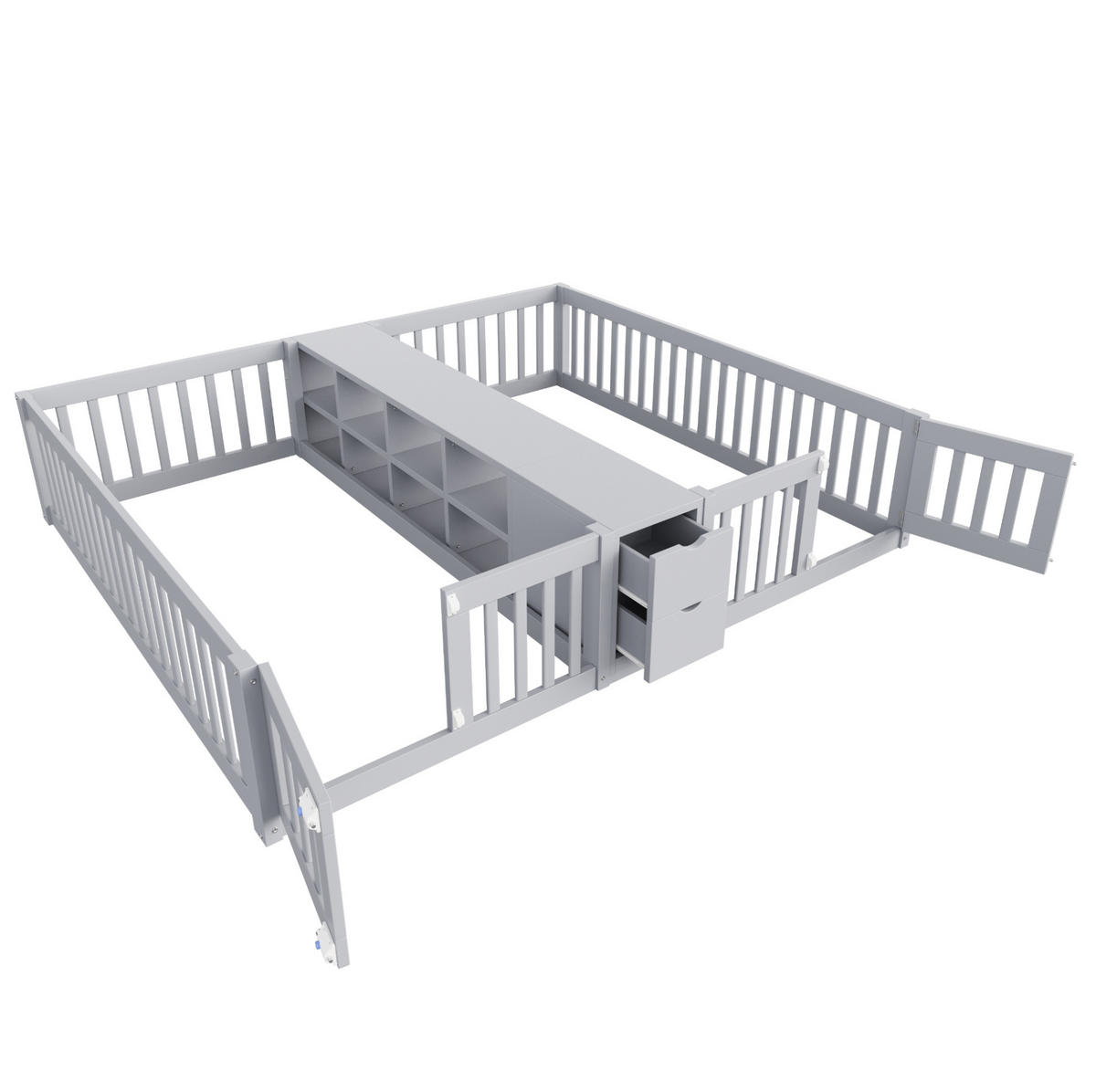 KINDER-DOPPELBETT 2x90x200 cm in Grau mit Schubladen und Regal - Grau, Holz (90/200cm) - IVMEU