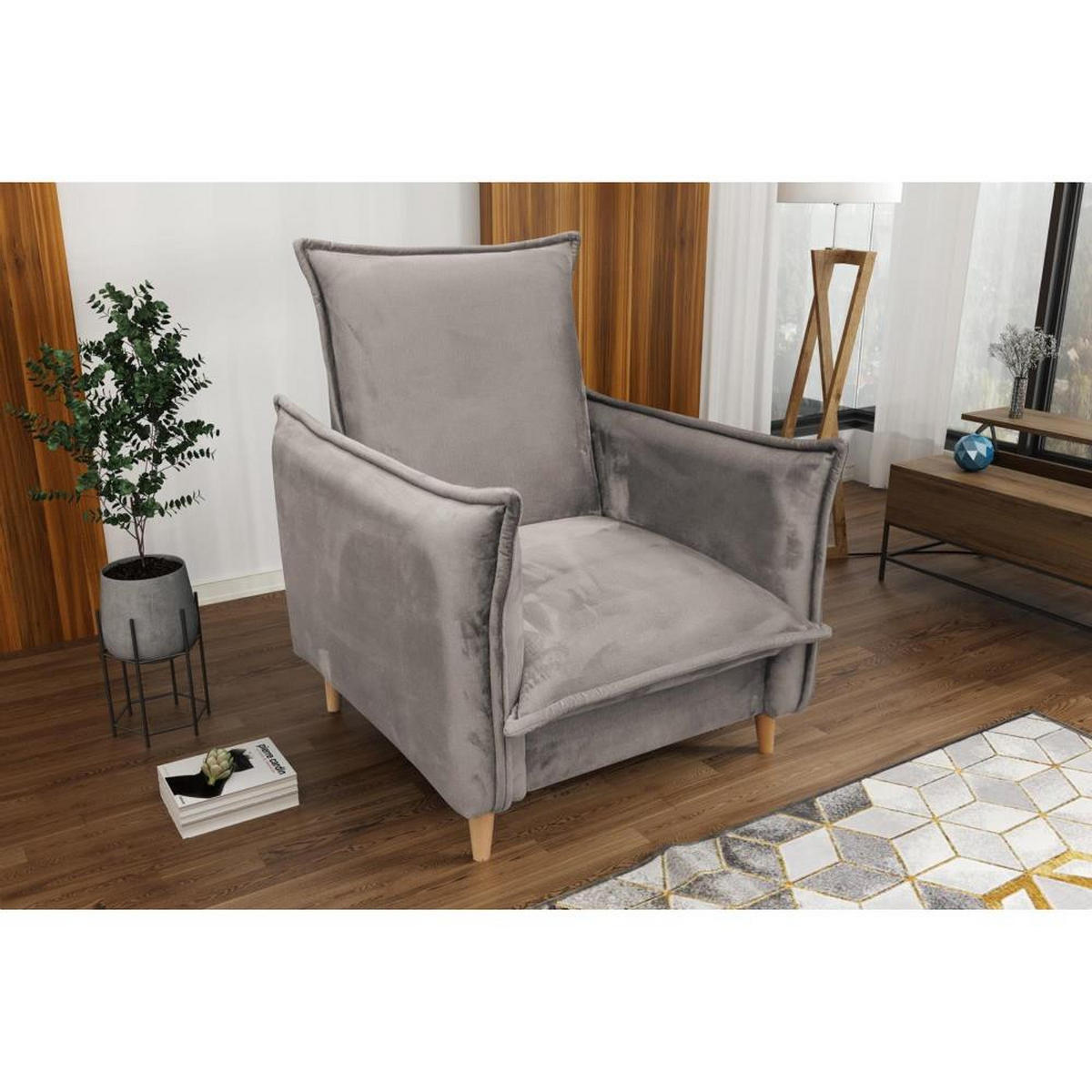 RELAXSESSEL Pillow beige mit Buchenbeinen - Beige/Buchefarben, Textil (84/95/88cm) - Beautysofa