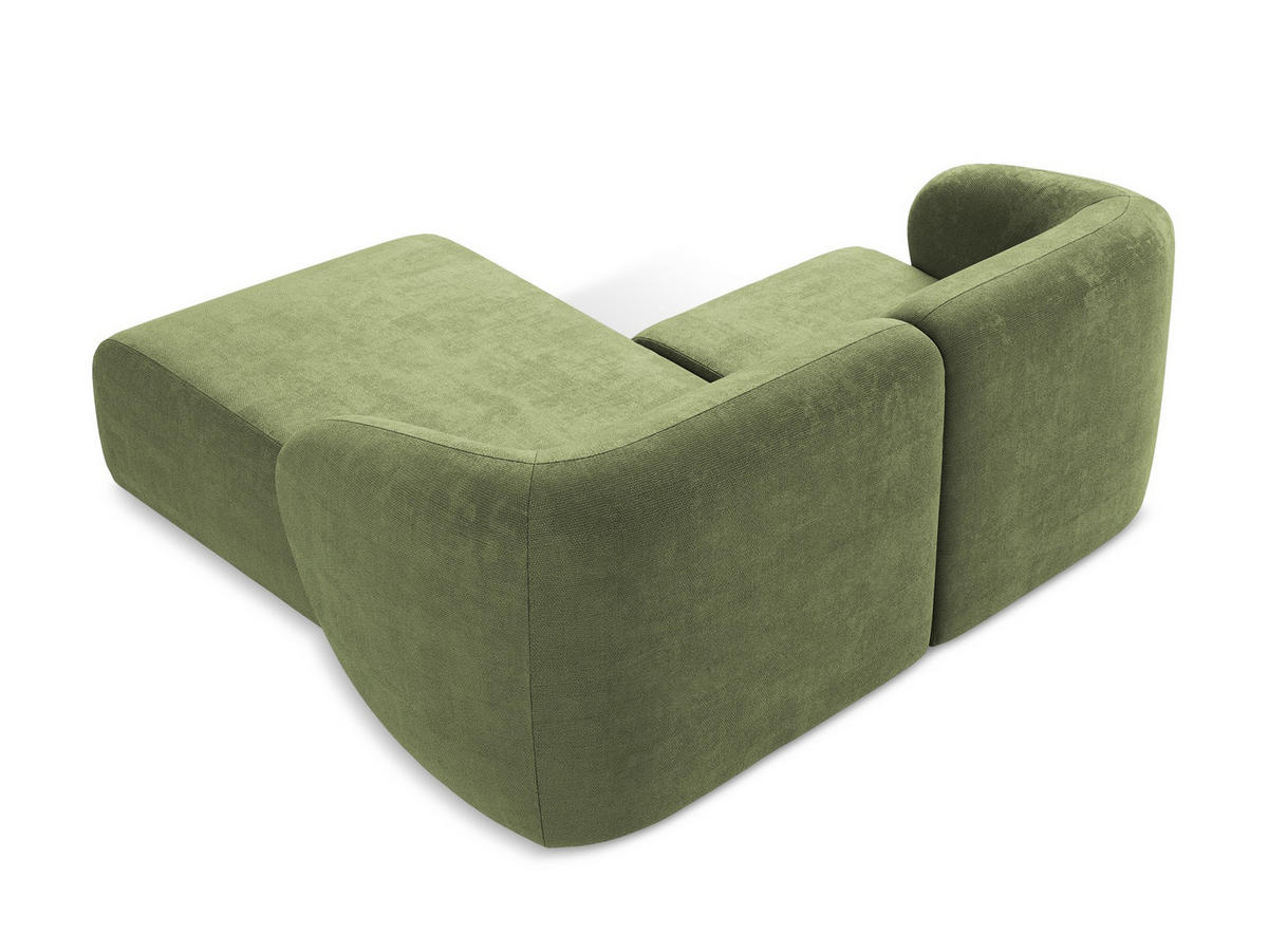 WOHNLANDSCHAFT Bouclé Stoff Grün - Schwarz/Olivgrün, Holzwerkstoff/Kunststoff (325/75/236cm) - Makamii