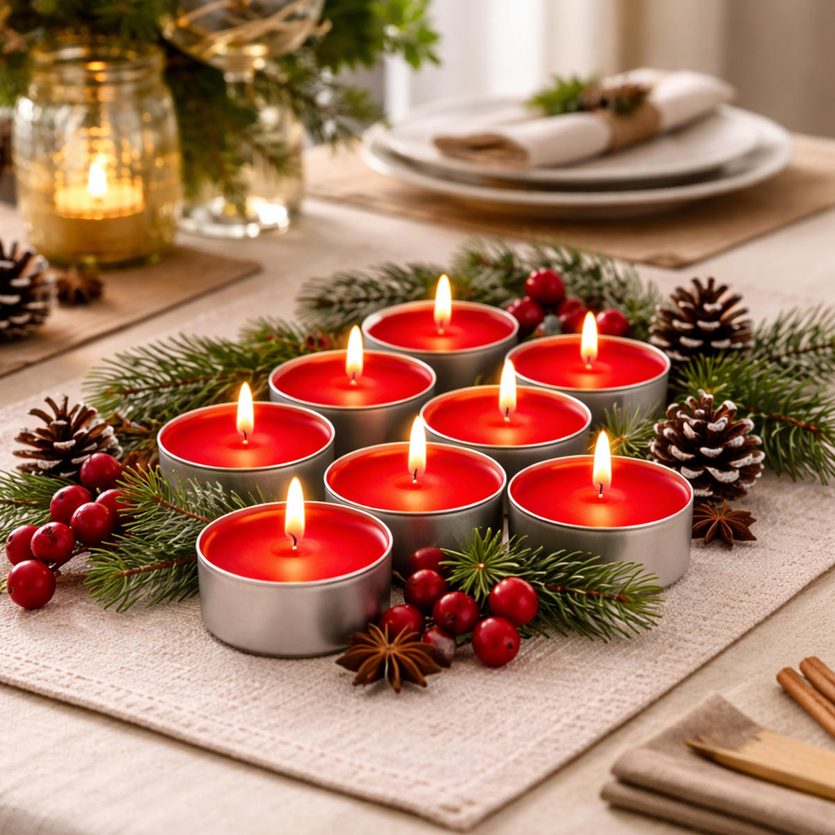 TEELICHT mit Duft - Cranberry - 36er Pack - Kirschrot, Naturmaterialien (4/1.5/4cm) - HS Candle