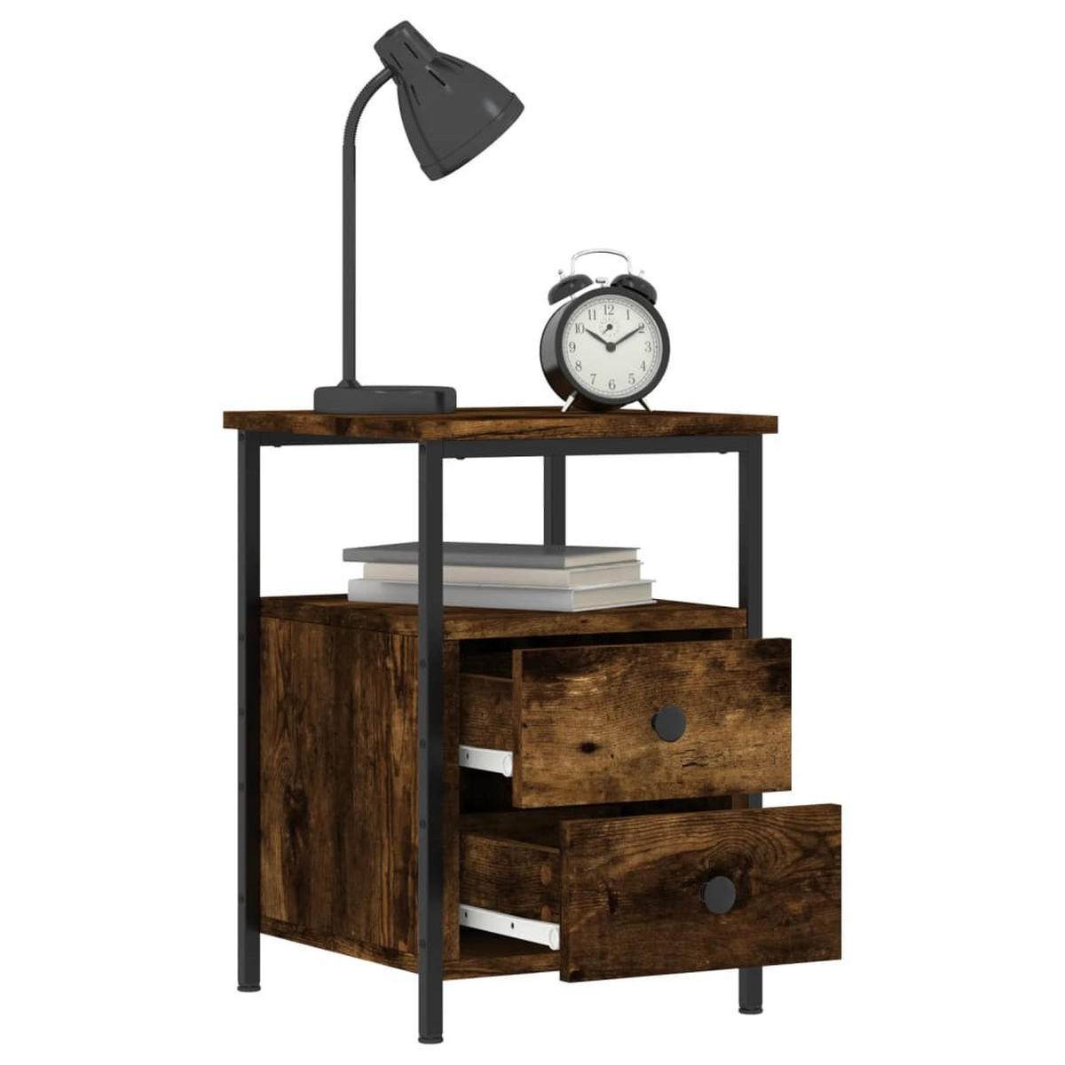 NACHTTISCH 2-teilig mit 2 Schubladen 34/35,5/50 cm aus Holzwerkstoff in Räuchereiche Dekor - Dunkelbraun/Schwarz, Holz/Metall (34/50/35.5cm) - vidaXL