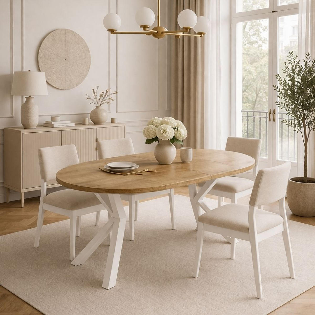 ESSTISCH RAL mit Holzbeinen, Durchmesser: 100 / 200 cm Eiche Sonoma / Weiß - Weiß/Sonoma Eiche, Holz (100/200/77cm) - Dekori_Interiors