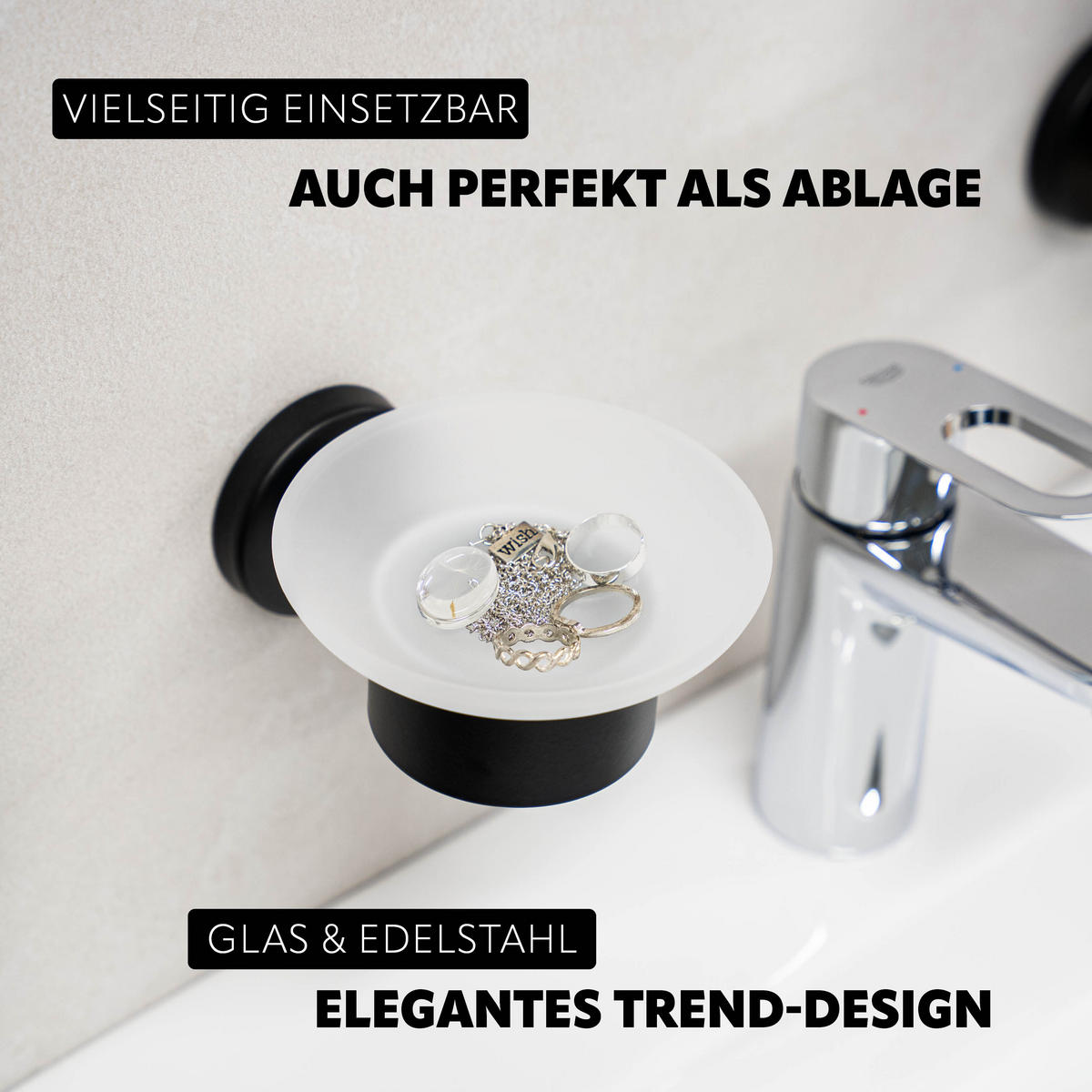 SEIFENSCHALE PIAZZA BLACK mit Kleber - Schwarz, Metall (11/6.5/13cm) - bremermann