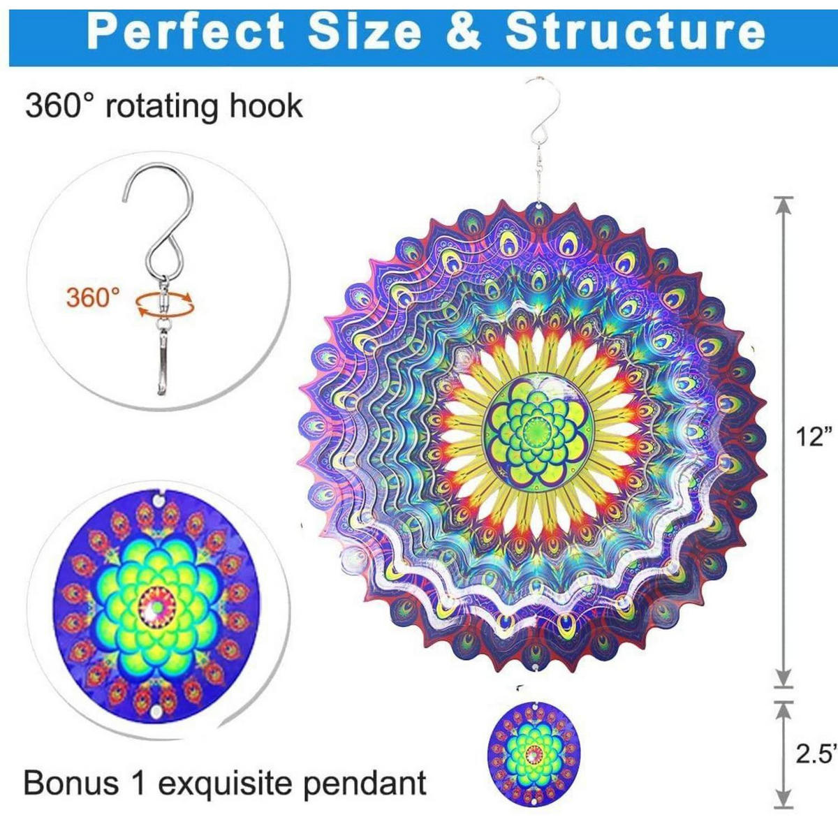 WINDSPIEL 3D Mandala Edelstahl 30 cm Lila - Multicolor, Metall (30.5/30.5/30.5cm)