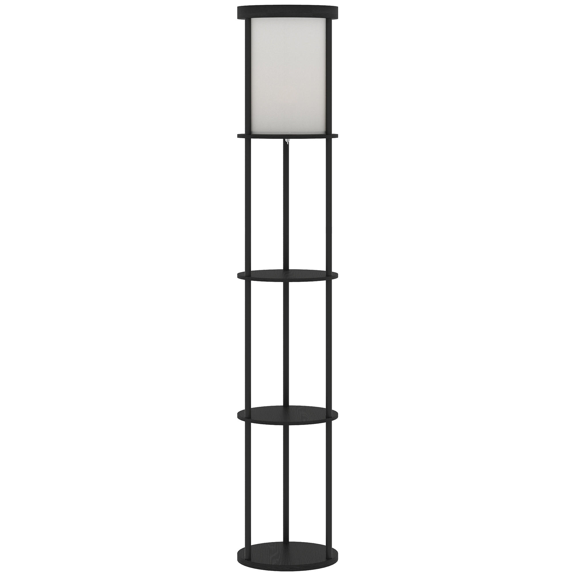 STEHLAMPE mit 3 runden Regalen, 3 Lichtfarben, Fußschalter - Schwarz, Holzwerkstoff (29/29/158cm) - HOMCOM