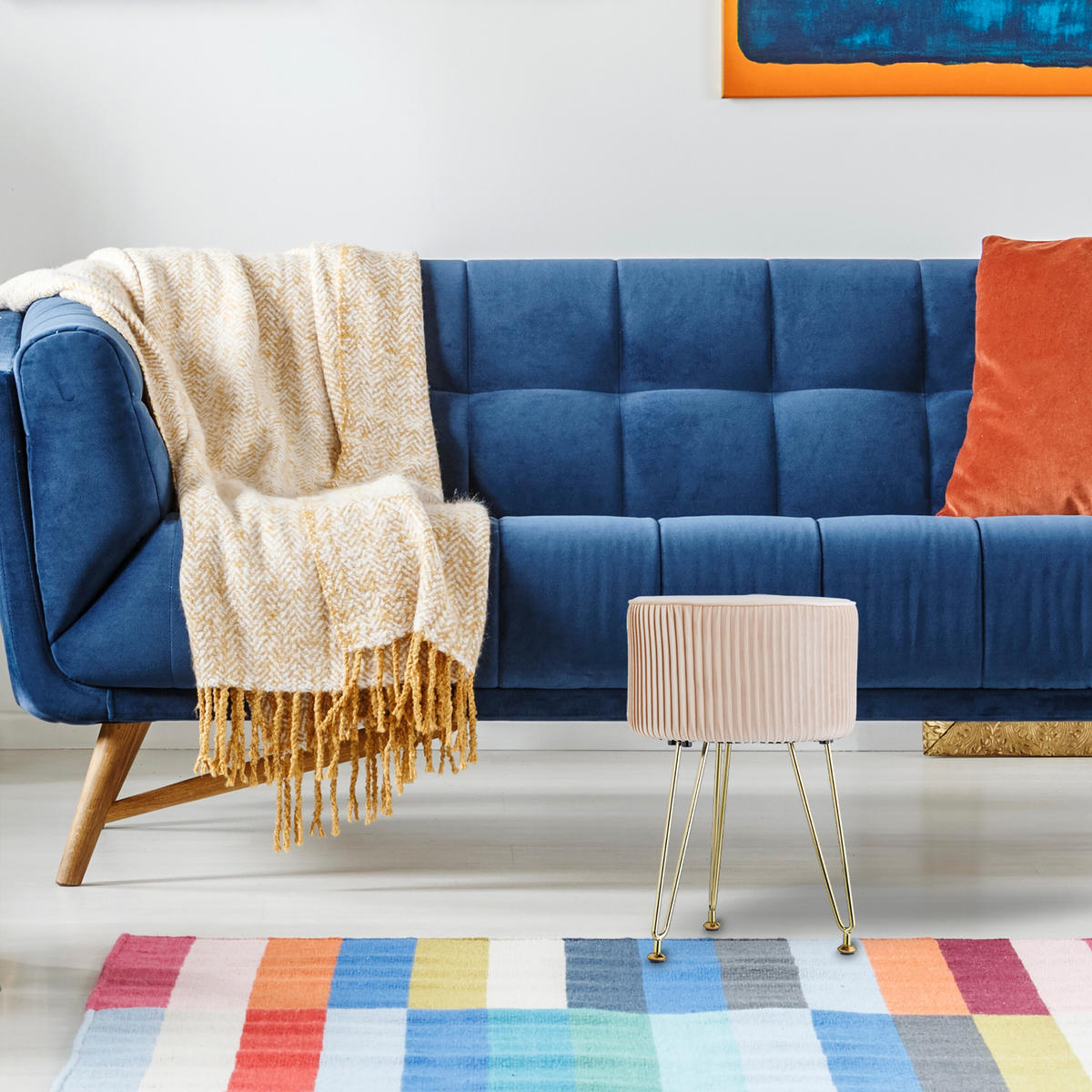SAMT-HOCKER - Grau, Holzwerkstoff/Textil (29/45/29cm) - Relaxdays