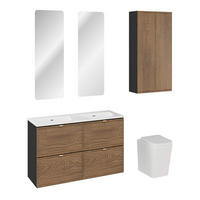 BADMÖBEL-SET 8 Teile - Talia Casella T BM92 in Schwarz Matt/Casella Oak - Hellbraun/Goldfarben, Holz/Metall (120/50/46cm)