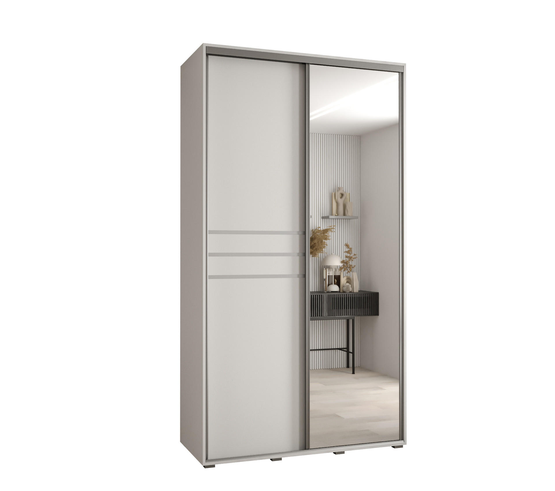 Abiks Möbel Schwebetürenschrank Weiß, Weiß, Silber 140x235x60 cm