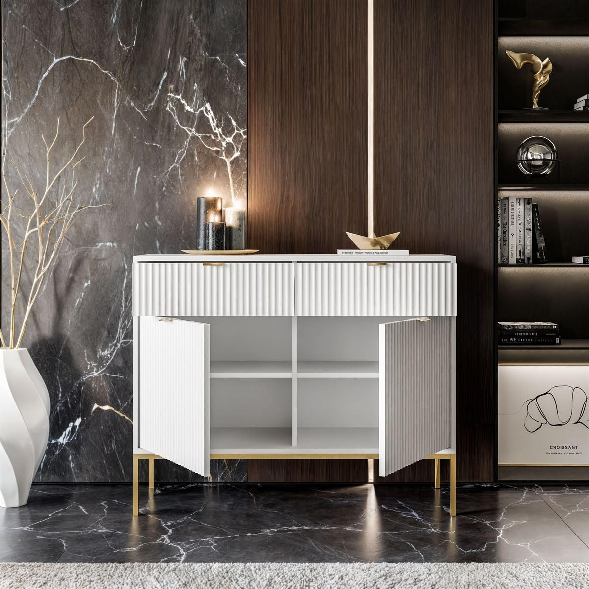 KOMMODE CORTADO GOLD KSZ104 MIT SCHUBLADEN WEISS - Weiß, Holzwerkstoff (104/83/39cm) - Lookway