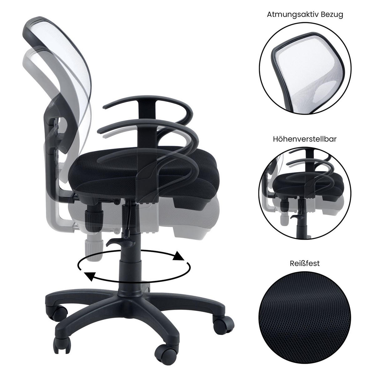 KINDERDREHSTUHL COOL SCHWARZ/WEISS - Schwarz/Weiß, Textil (58/97/58cm) - IDIMEX