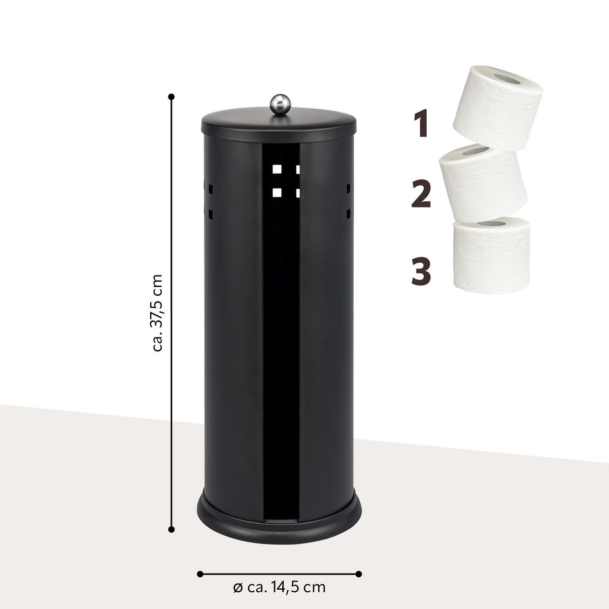 TOILETTENPAPIER-AUFBEWAHRUNG AGLIANO, Metall, schwarz - Schwarz, Metall (14.5/37.5/14.5cm) - eluno