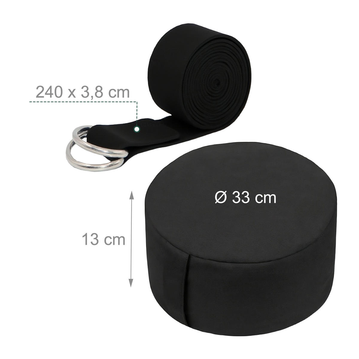 MEDITATIONSKISSEN Set - Schwarz, Naturmaterialen/Textil (33/33/13cm) - Relaxdays