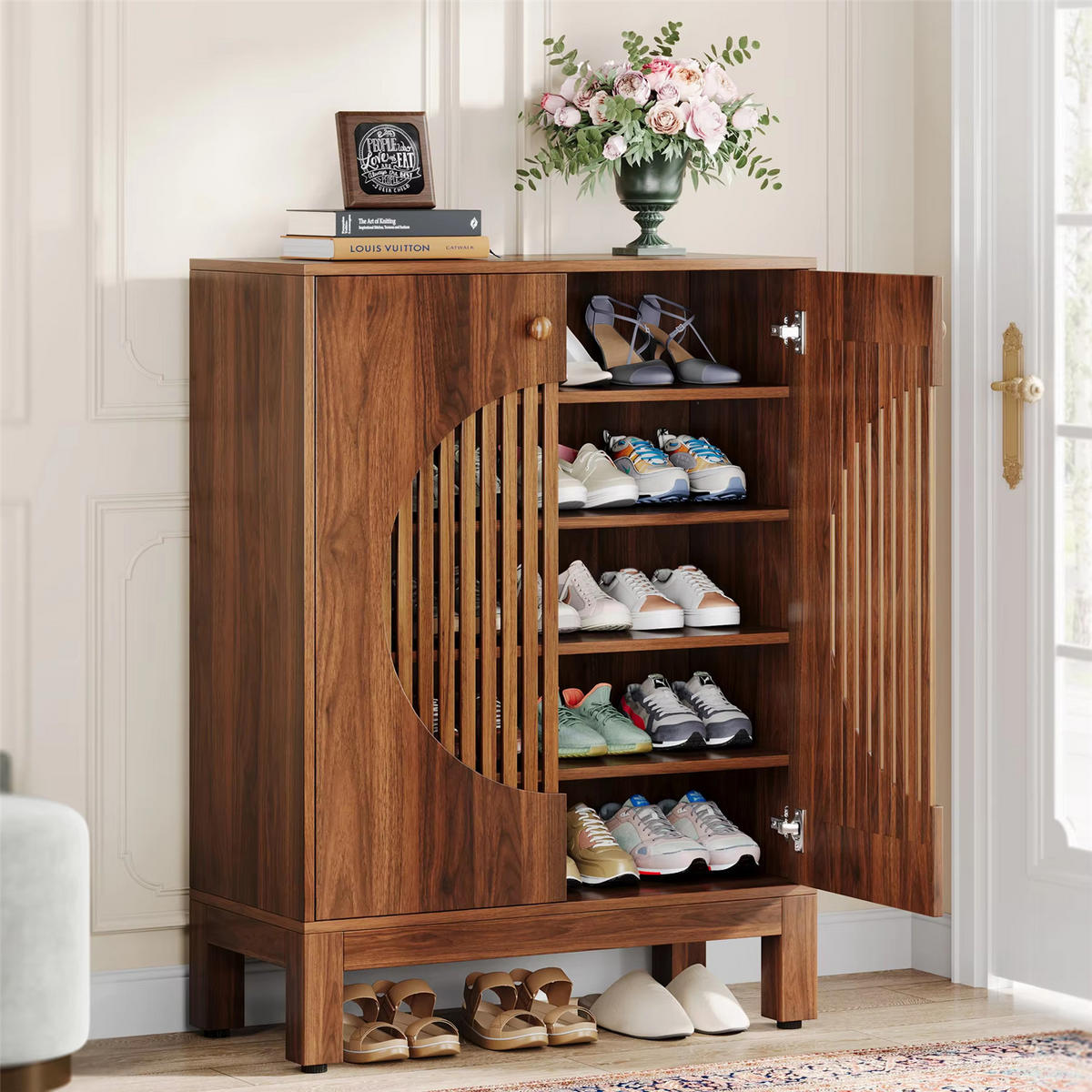 SCHUHSCHRANK 5 Ebenen mit Stauraum 100 cm - Braun, Holz (73/100/35cm) - Kaket