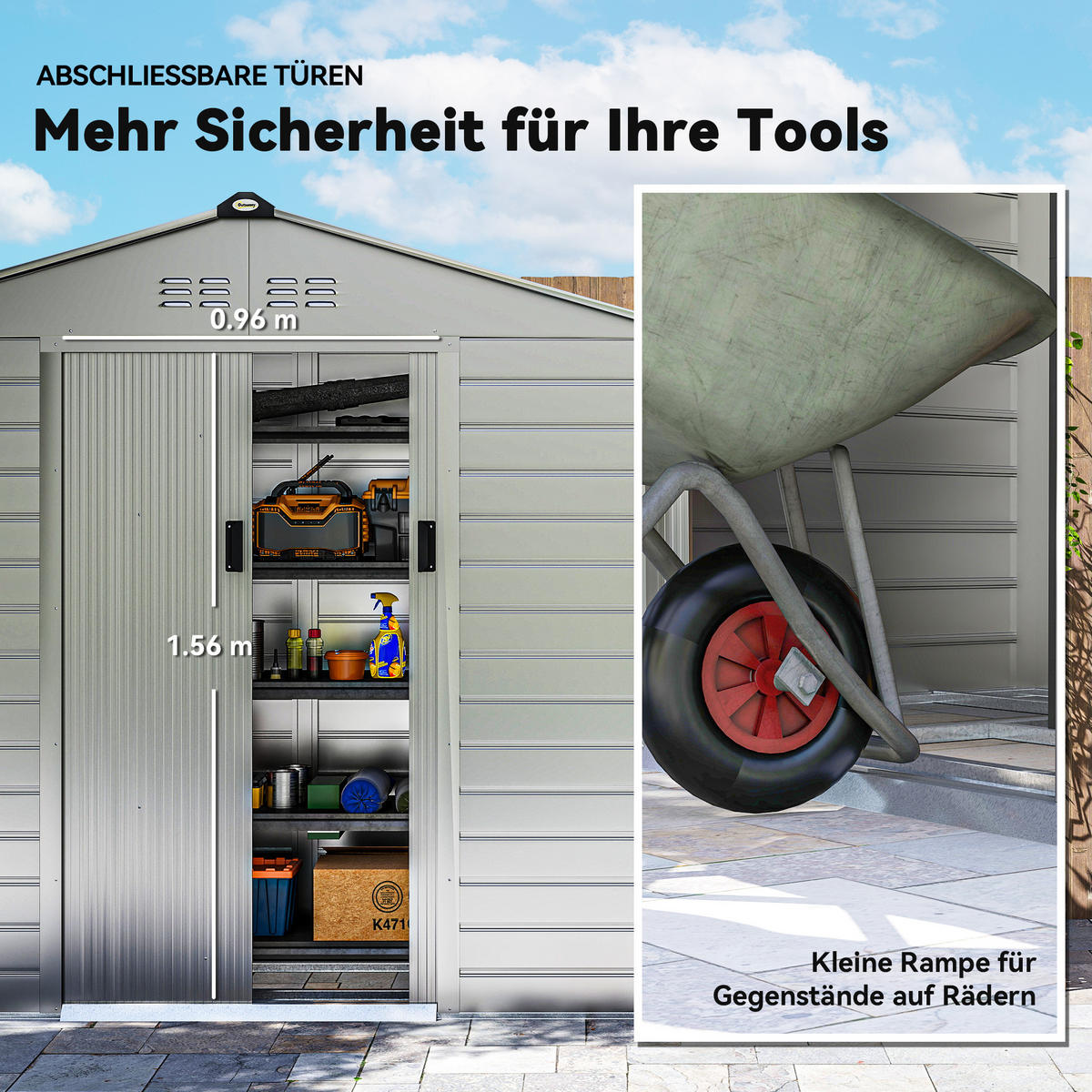 VERZINKTER Stahl 213x131x192cm - Grau, Metall (131/192/213cm) - Outsunny