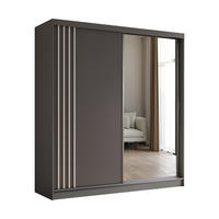 ŠATNÍ SKŘÍŇ S POSUVNÝMI DVEŘMI NELVIA, 200/216/61 cm 2dveřová se zrcadlem, šedá - šedá, kompozitní dřevo (200/216/61cm) - MASSENO