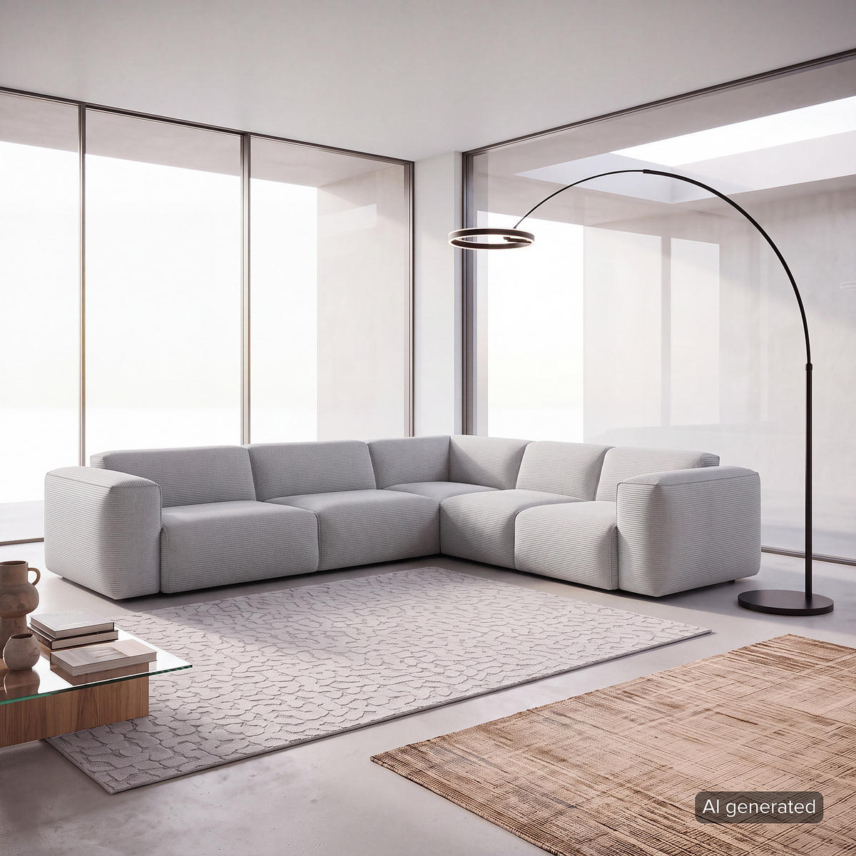ECKSOFA mit Rundecke - Schwarz/Grau, Kunststoff/Textil (325/260cm) - home24