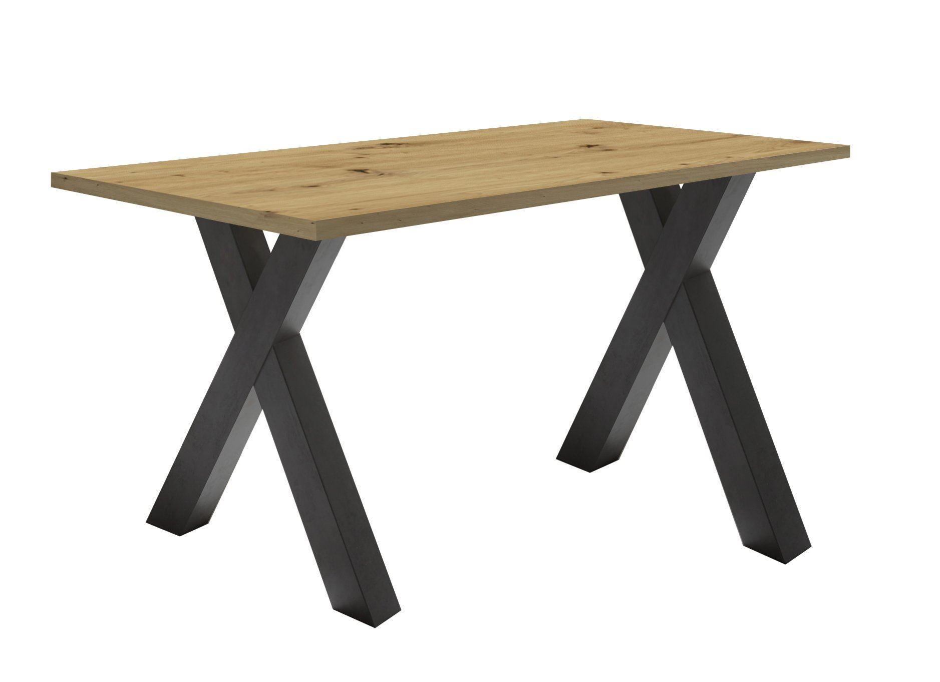 SCHREIBTISCH Edie 3 120 x 70 x 75 Computertisch schwarzstahl/asteiche - Naturfarben, Holz (120/70/75cm) - 58aufmkessel