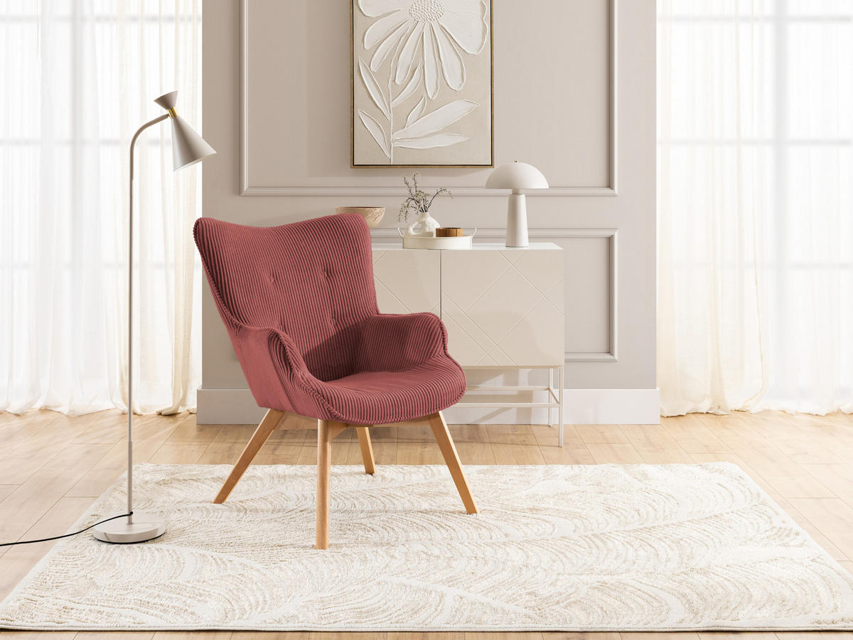 LOUNGESESSEL Lenari Terrakotta Cordstoff mit Füßen in Natur - Terracotta/Naturfarben, Holz/Textil (71/96/86cm) - S-Style Möbel