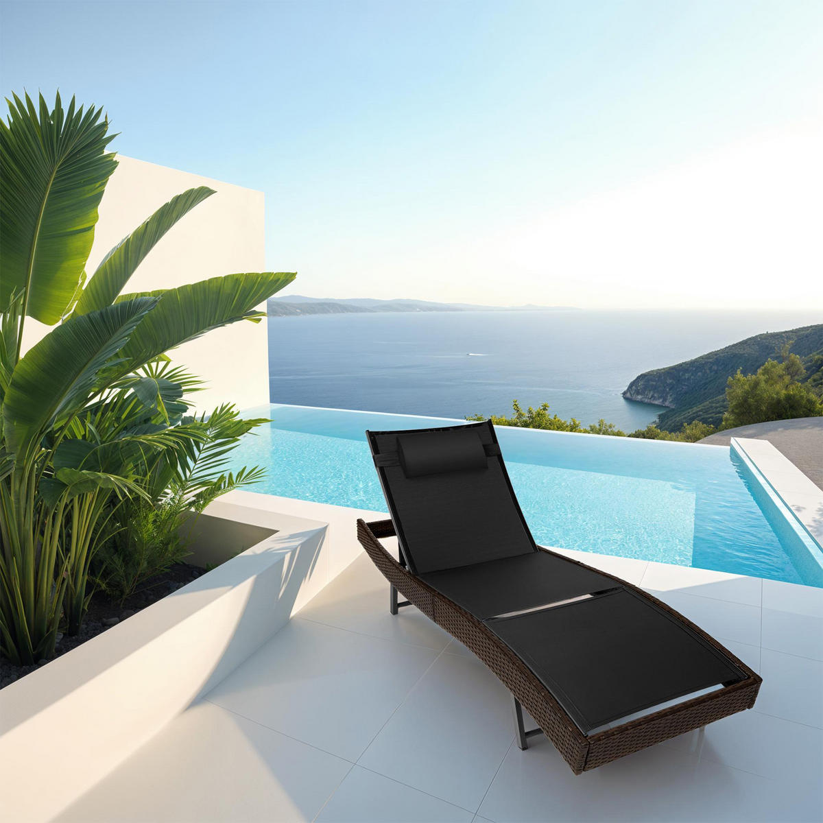RATTAN-SONNENLIEGE Moana,69 x 211 x 41 - 94 cm,braun gemischt - Braun, Kunststoff (69/94/211cm) - tectake