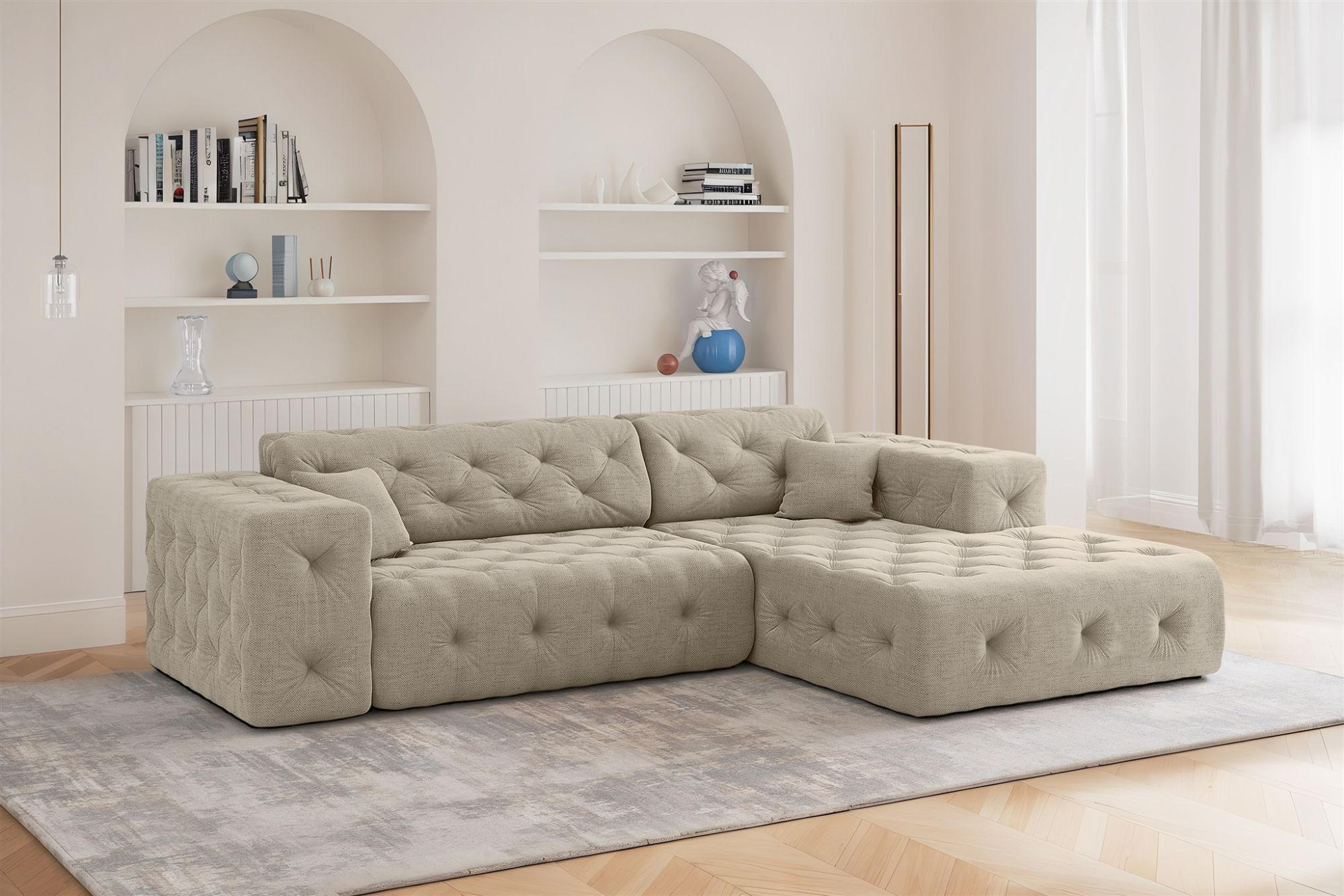 ECKSOFA Chantal In Moly - Beige, Holzwerkstoff/Textil (266/171cm) - Fun Möbel