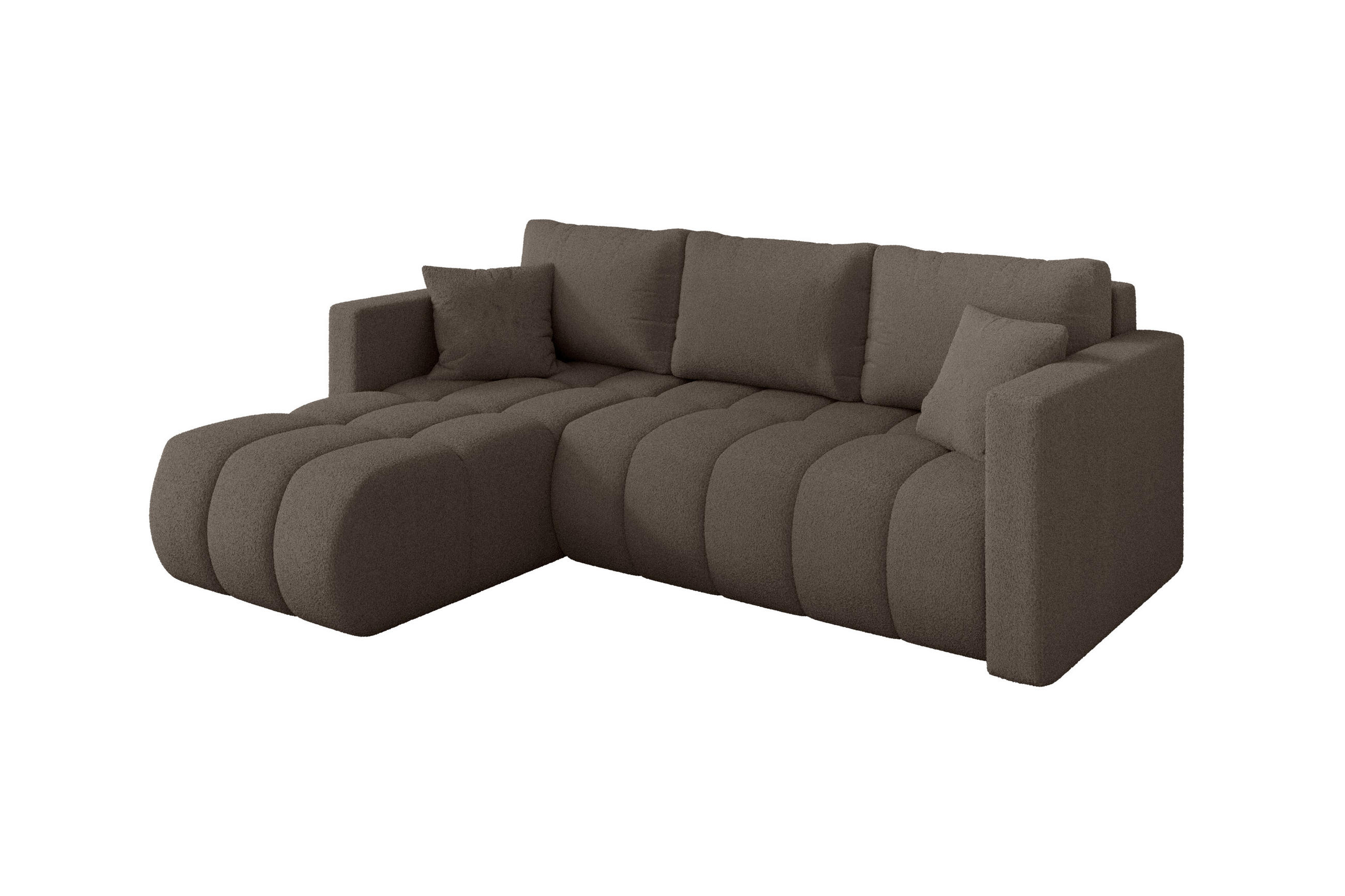 ROHOVÁ SEDAČKA s funkcí spaní, otoman vlevo GARD-L 226x146x85 hnědá bouclé - černá/hnědá, kompozitní dřevo/textil (226/146cm) - ALTDECOR