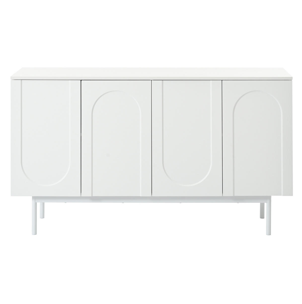SIDEBOARD in Weiß mit 4 Türen, verstellbaren Einlegeböden und Metallbeinen,140/80/42 cm - Weiß, Holzwerkstoff (140/80/42cm) - Flora Grace