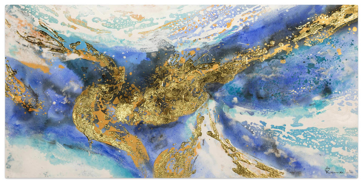 ACRYLBILD HANDGEMALT 120/60 cm - Blau/Goldfarben, Holz/Textil (1.68/60cm) - KUNSTLOFT