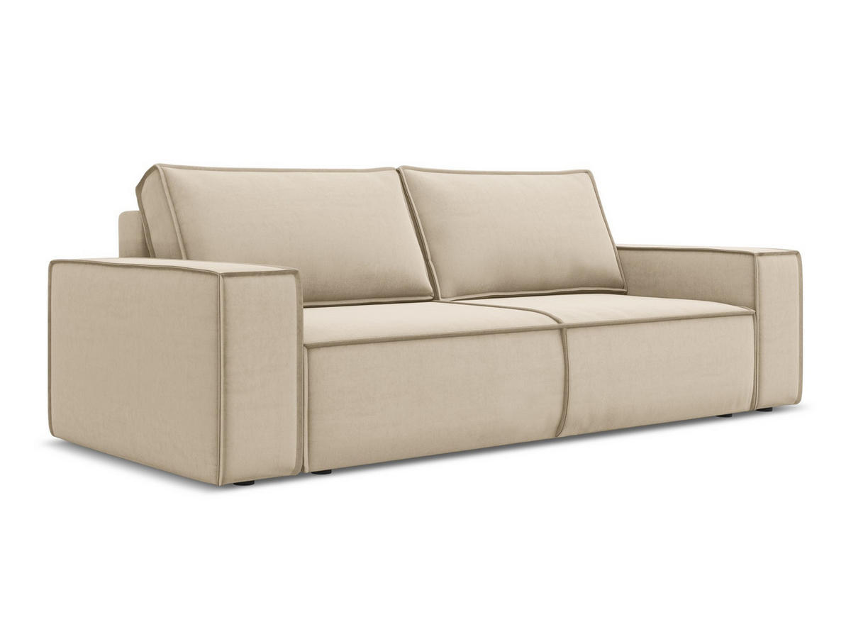 3-SITZER SOFA mit Schlaffunktion Samt Stoff Beige - Beige/Creme, Kunststoff/Textil (255/85/105cm) - Makamii