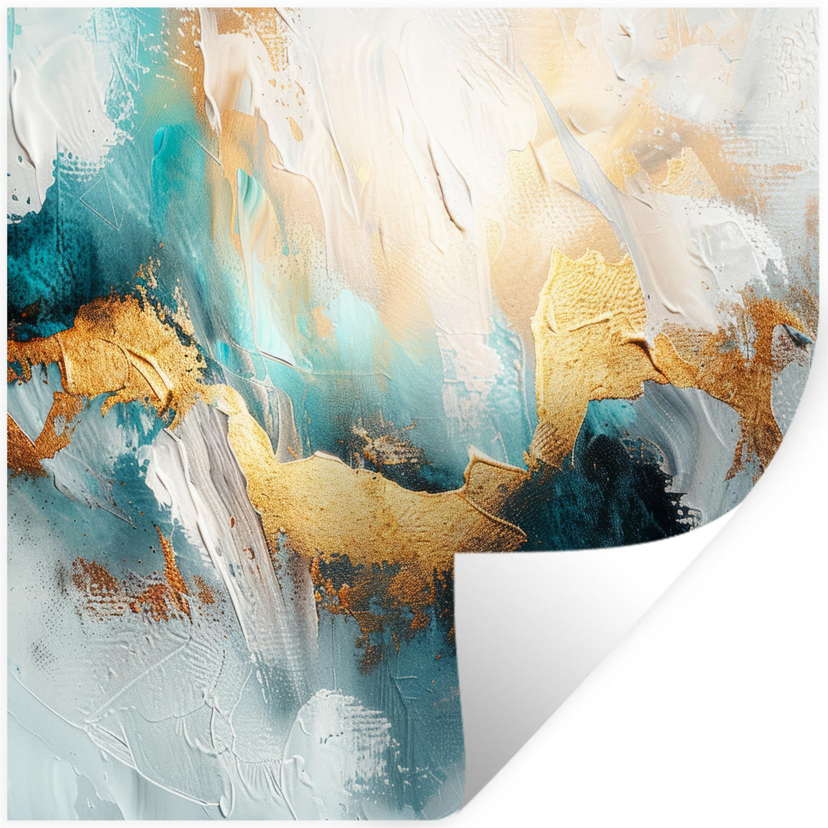 WANDTATTOO Abstrakt - Kunst - Gold - Blau 50x50 cm - Petrol, Kunststoff (50/50/0.1cm) - MuchoWow