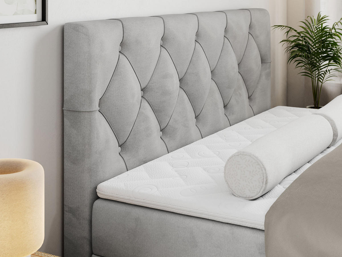 BOXBETT ALDA 160/200 Hellgrau Velvet - H3 - Hellgrau, Holz/Textil (160/200cm) - MKS