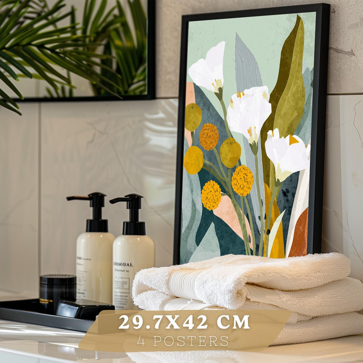 PLAKÁT Sada 4 Flores Bezrámové A3 - čirá, papír (42/29.7/3cm) - Nacnic