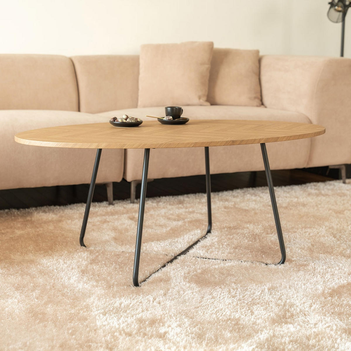 COUCHTISCH NOVARIS - Fishbone Oak, 110 x 66 cm - Braun, Holz (110/66/47cm) - Home Deluxe