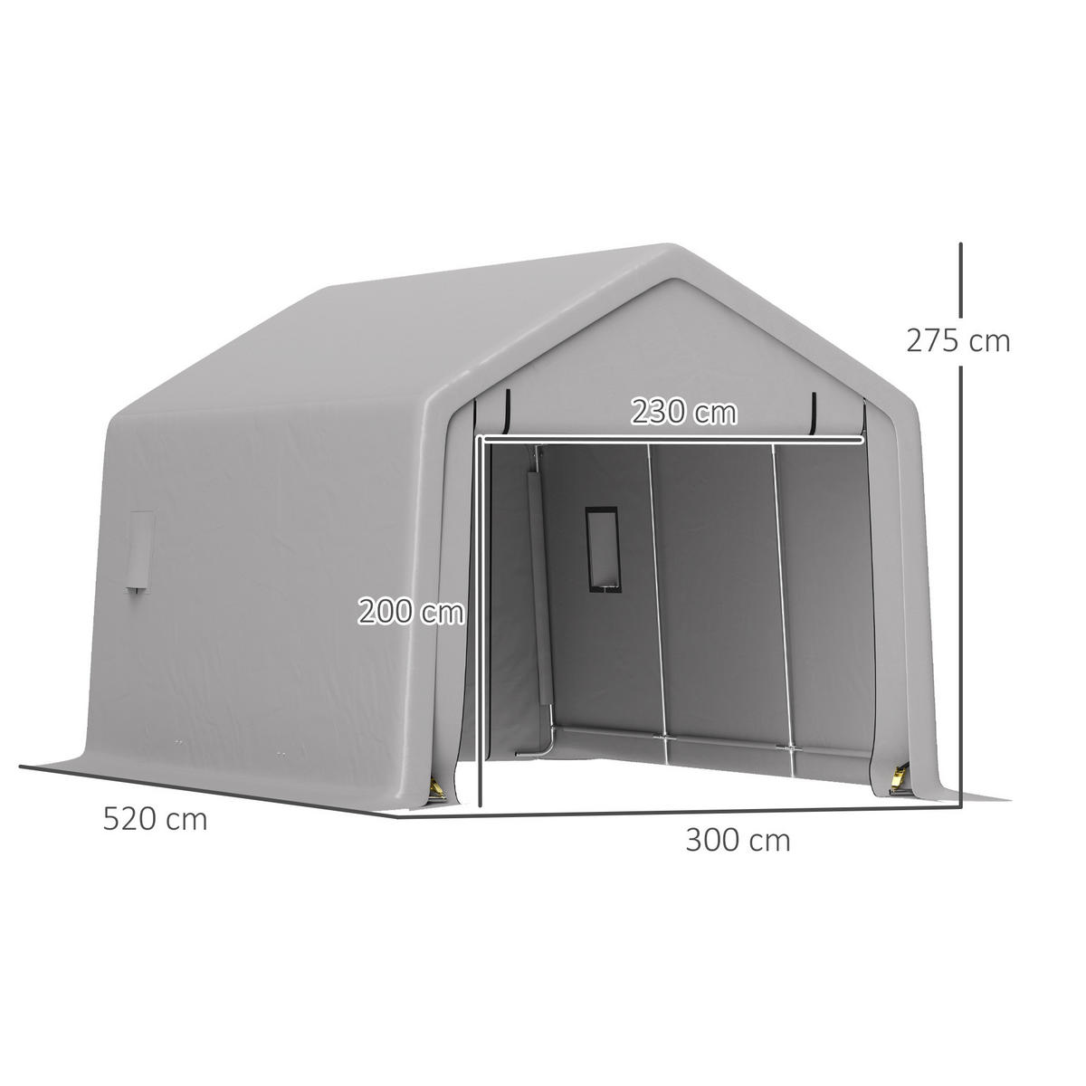 CARPORT DE-12661 300/520 cm 140 g/m² mit Rolltür Grau - Grau, Metall (300/275/520cm) - ComfortXL