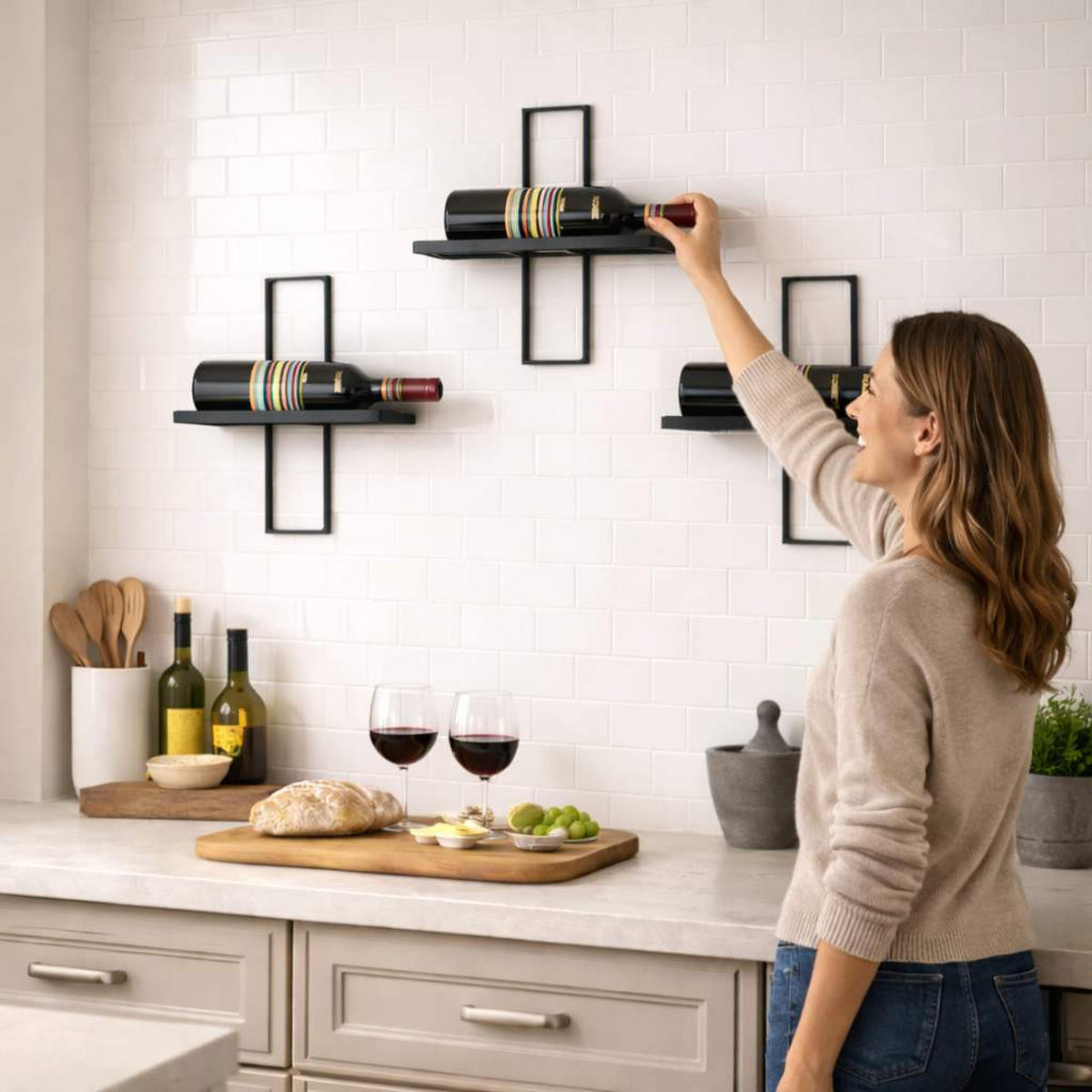 WEINREGAL D3 aus Metall Flaschenständer 3er Set - Schwarz, Metall (28/28/8.5cm) - DanDiBo