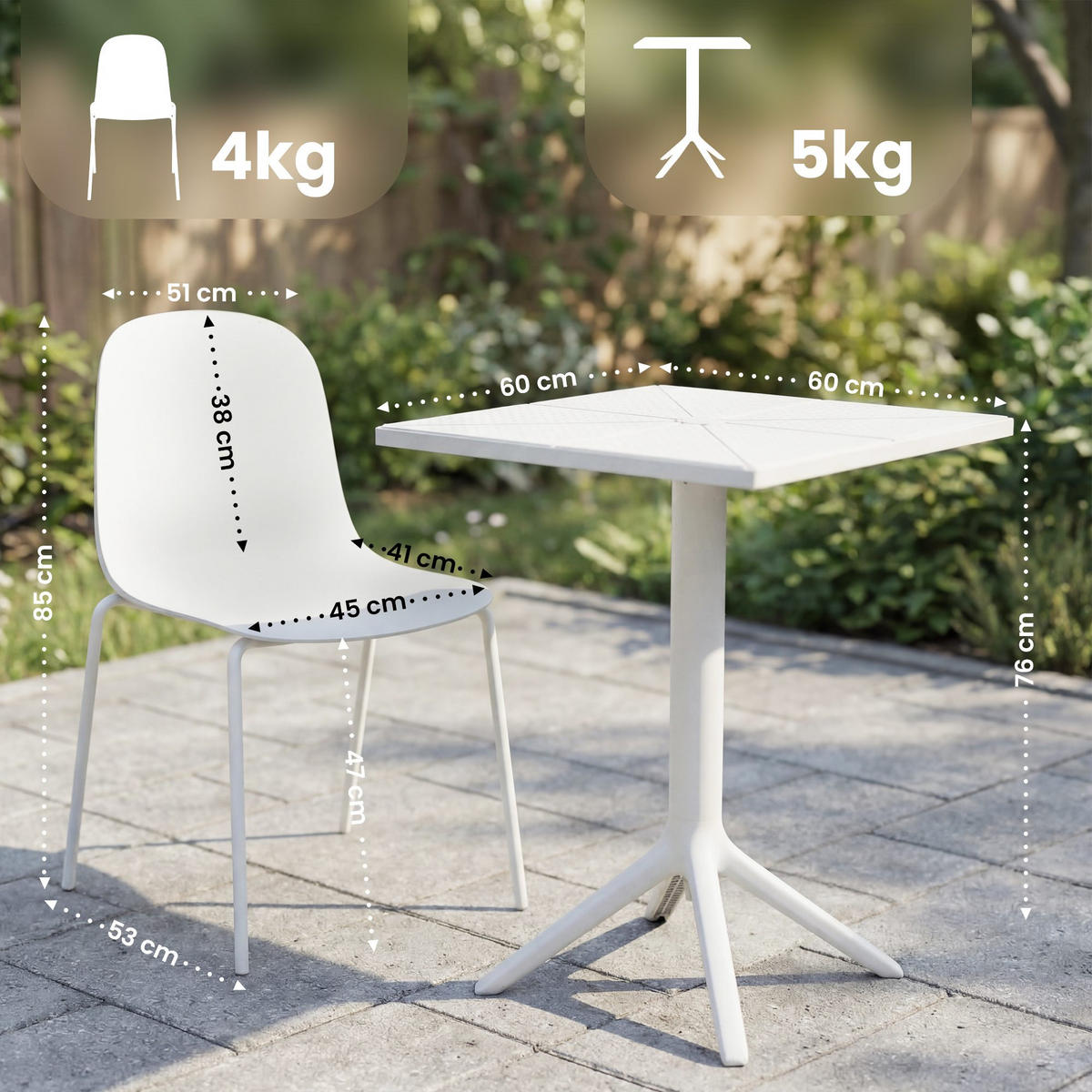 GARTENMÖBEL-SET Ida 2 Stühle 166x60x85cm Kunststoff Weiß Balkonset - Weiß, Kunststoff - DELUKE