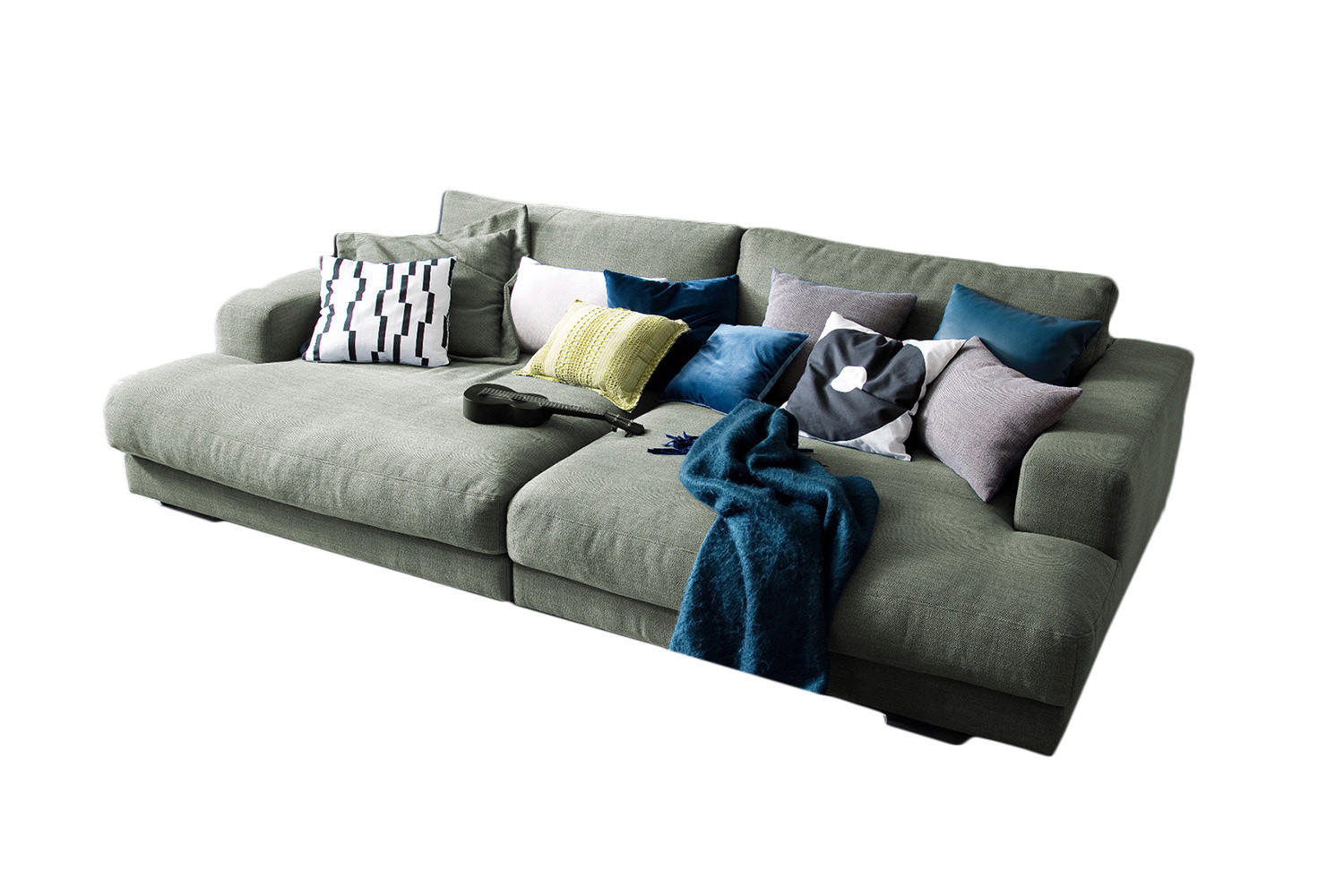 BIG SOFA MADELINE Grün Webstoff - Schwarz/Olivgrün, Kunststoff/Textil (290/85/170cm) - KAWOLA