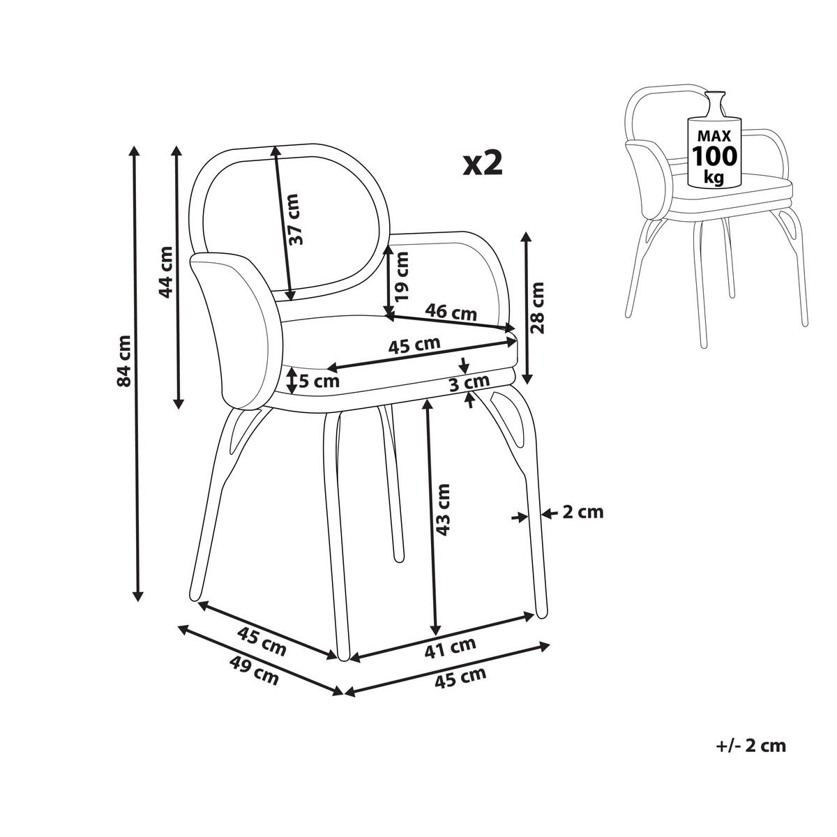 GARTENSTUHL 2er-Set PE Rattan Auflage graphitgrau Pratello - Graphitfarben/Naturfarben, Kunststoff (45/84/49cm) - Beliani