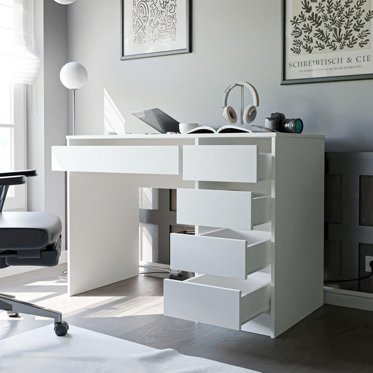 SCHREIBTISCH BELLA mit 2 Schubladen, 110 cm Weiß matt - Weiß, Holzwerkstoff (55/110/77cm) - Idohome