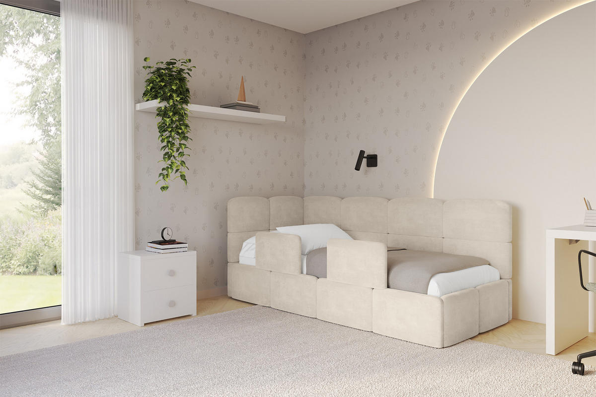 EINZELLBETT Jugendbett mit Bettkasten und Matratze H3/H4, Rechts - KIVY 80x200 Beige - Naturfarben, Holzwerkstoff/Textil (80/200cm) - ALTDECOR