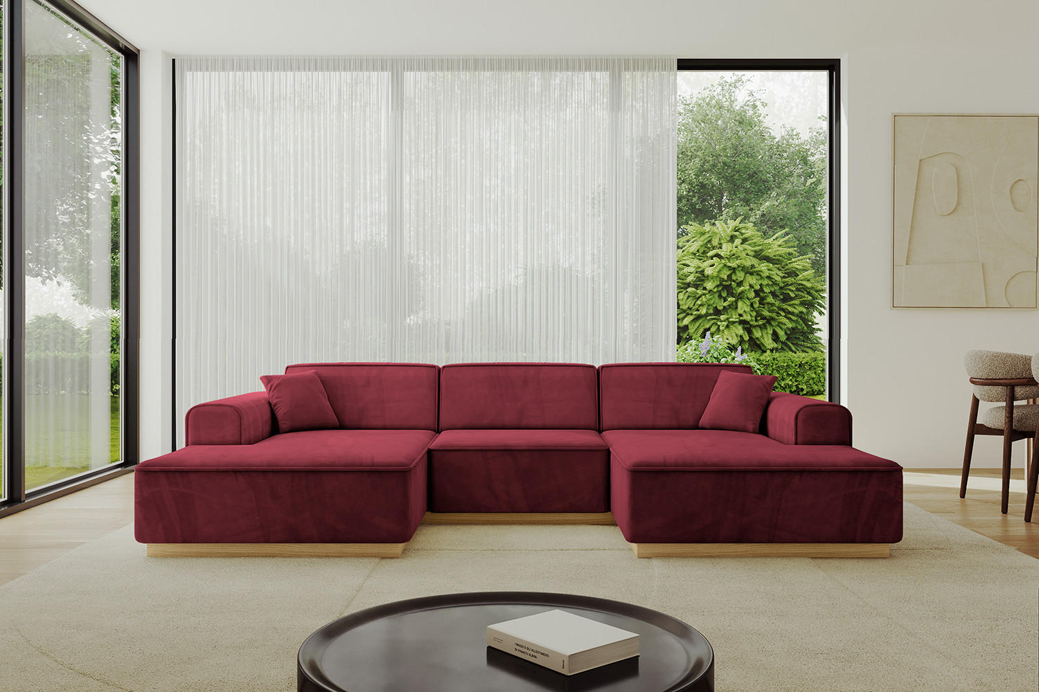 WOHNLANDSCHAFT IREA-U1-v2 - 297x165x81 cm Bordeauxrot - Bordeaux, Holzwerkstoff/Textil (297/81/165cm) - ALTDECOR