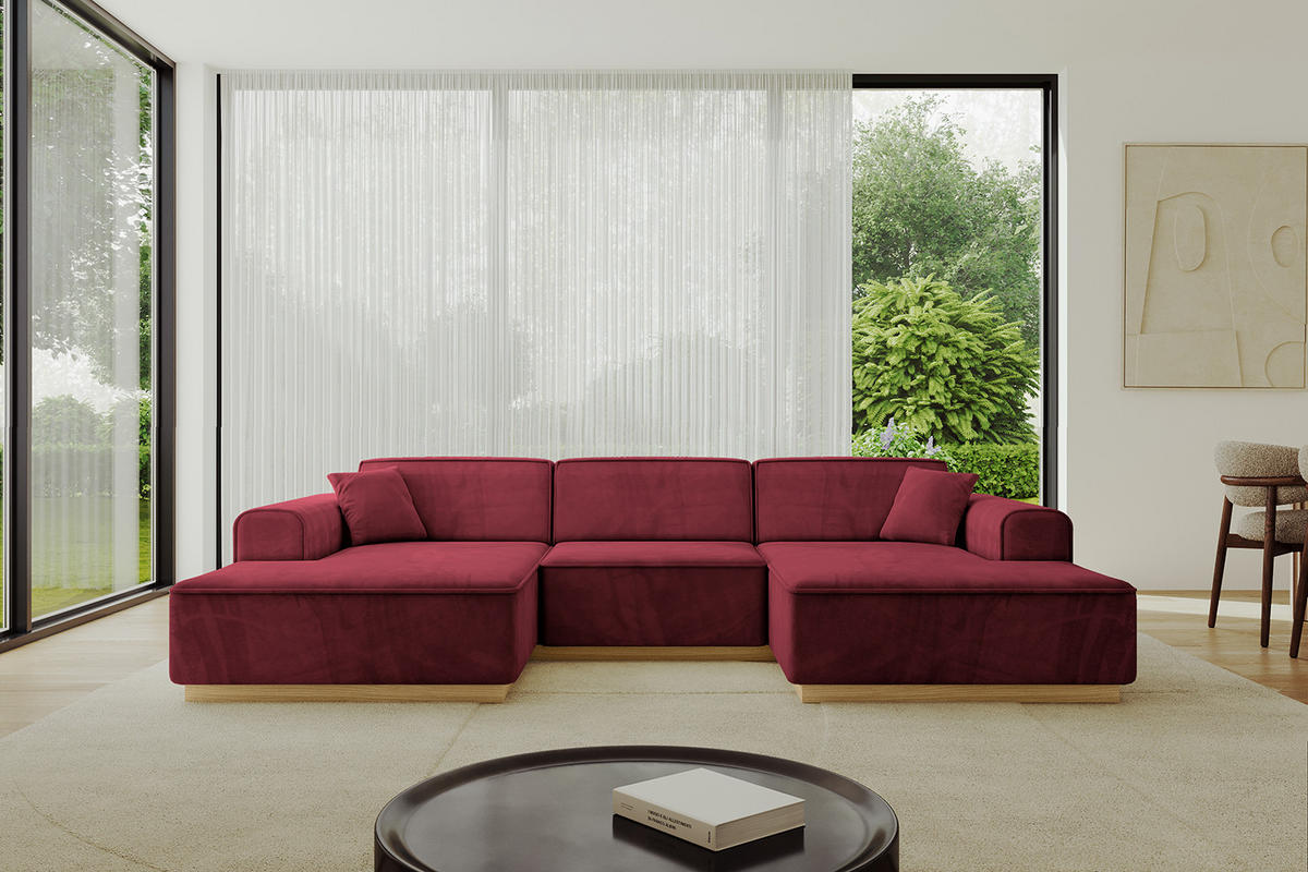 WOHNLANDSCHAFT IREA-U1-v2 - 297x165x81 cm Bordeauxrot - Bordeaux, Holzwerkstoff/Textil (297/81/165cm) - ALTDECOR