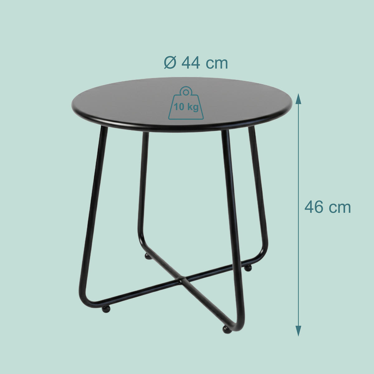 BEISTELLTISCH - Schwarz, Metall (44/44/46cm) - Relaxdays